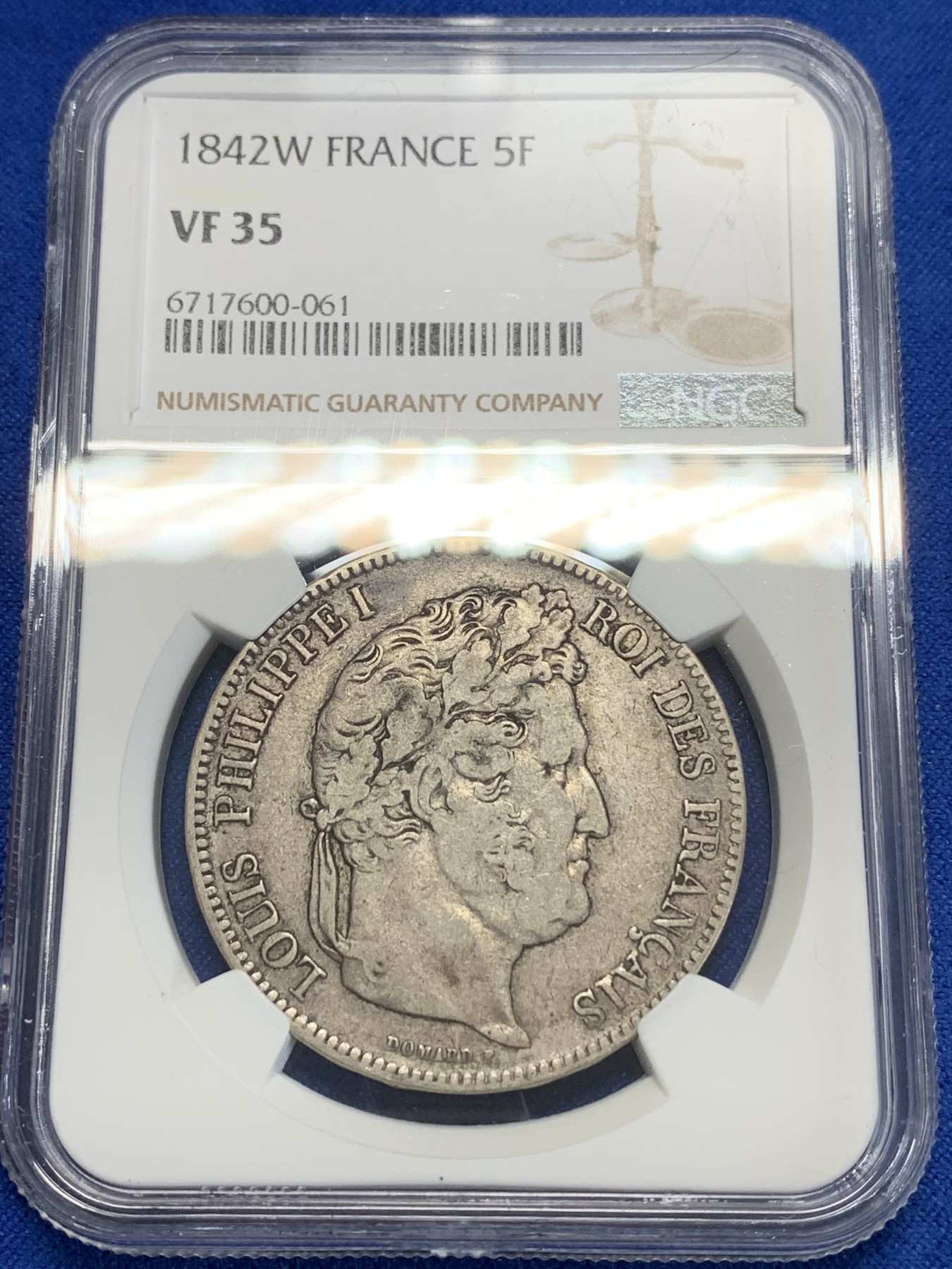 《竞宝斋》第205场-周日，周一 2场 (全场包邮) NGC-VF35 法国1842年W版 菲利普一世 5法郎大银币