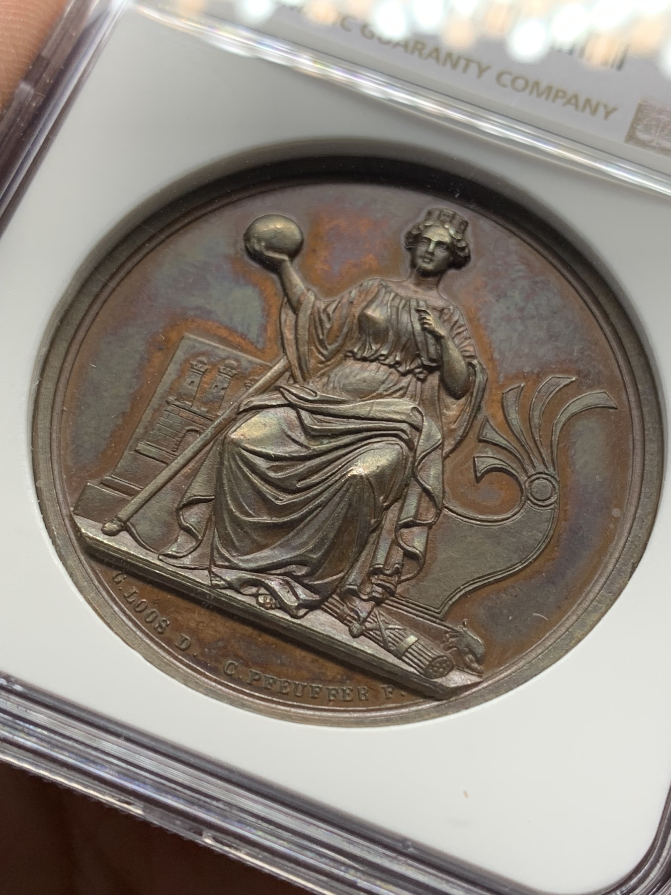 《竞宝斋》第205场-周日，周一 2场 (全场包邮) NGC MS62 德国 1840 约翰尼姆学院 建筑大铜章 加厚盒装 高浮雕