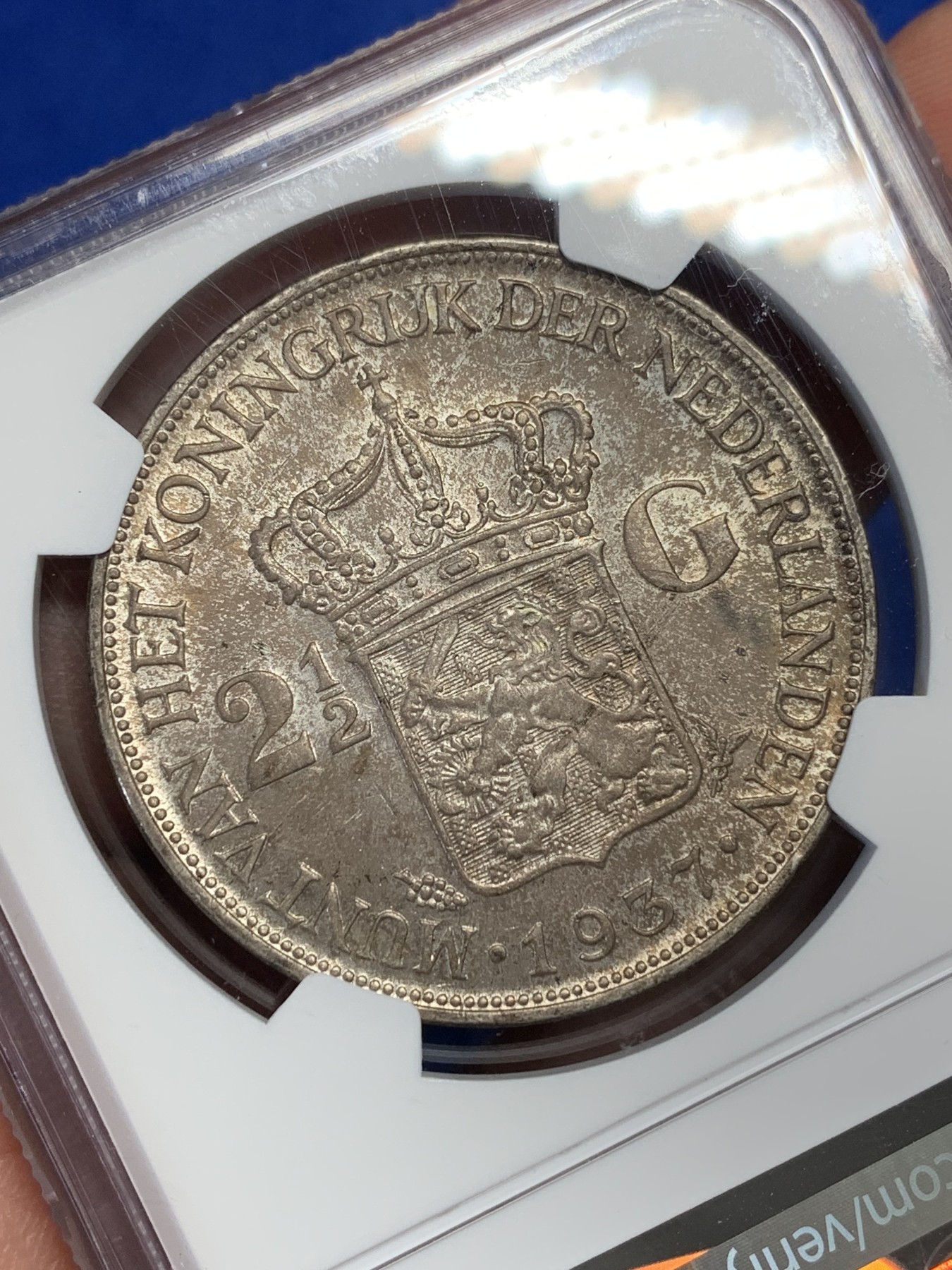 《竞宝斋》第205场-周日，周一 2场 (全场包邮) NGC-MS64 荷兰1937年女王威廉明娜2.5盾银币 包浆深厚 高分好品