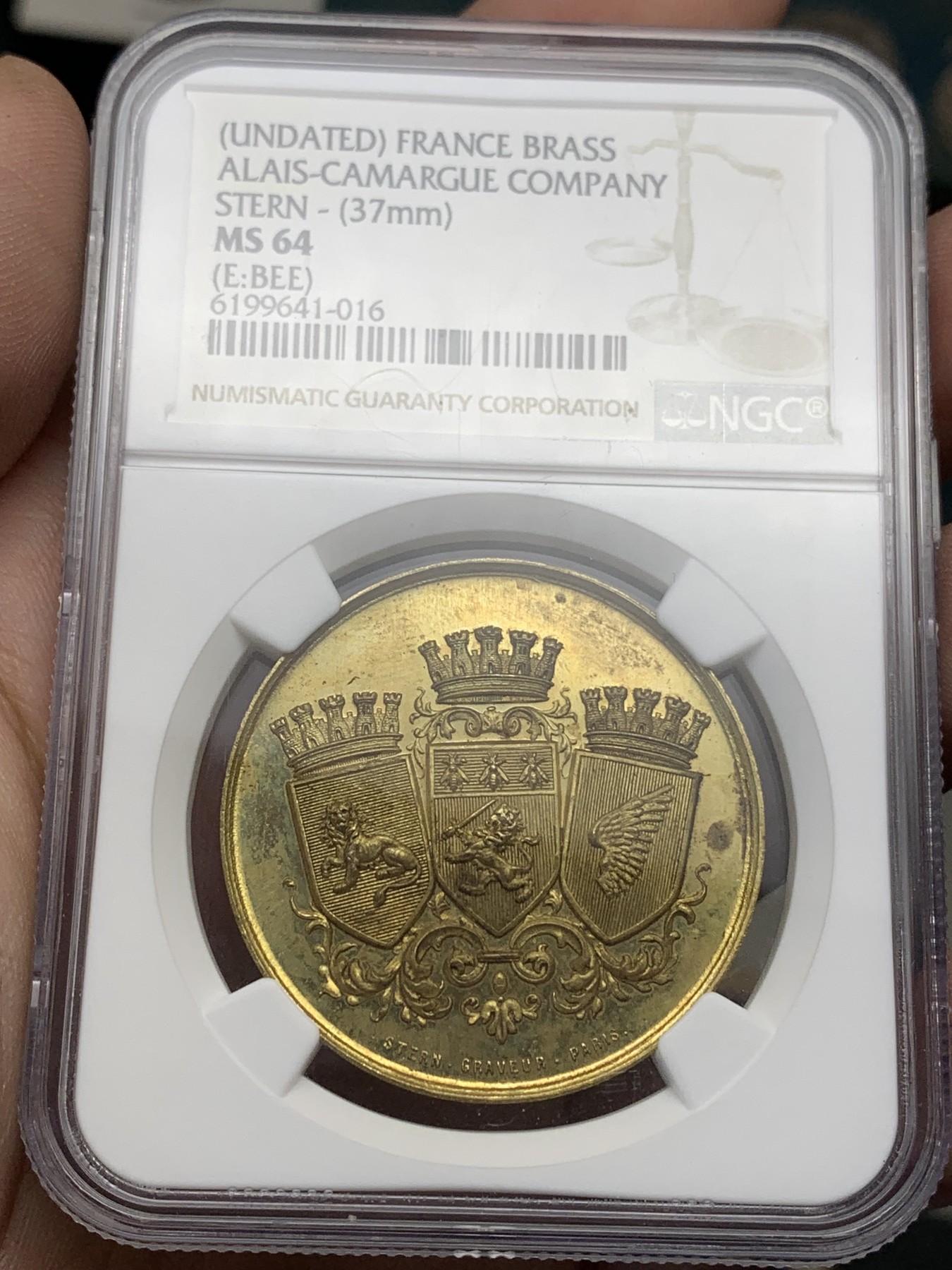 《竞宝斋》第205场-周日，周一 2场 (全场包邮) NGC-MS63/64/64 法国 十九世纪 Alais-Camargue贸易公司银铝铜章三枚 设计漂亮 银章五彩