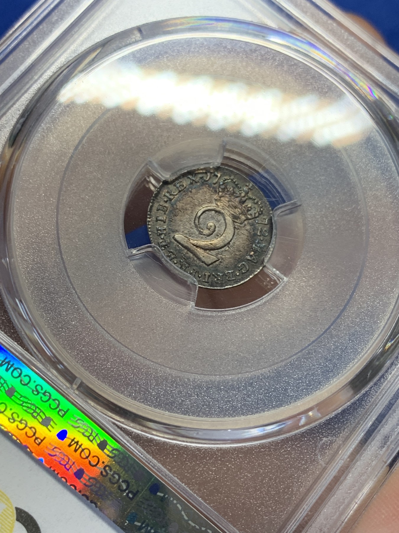 《竞宝斋》第205场-周日，周一 2场 (全场包邮) PCGS AU58 英国1772年乔治三世2便士银币，五彩，细节好