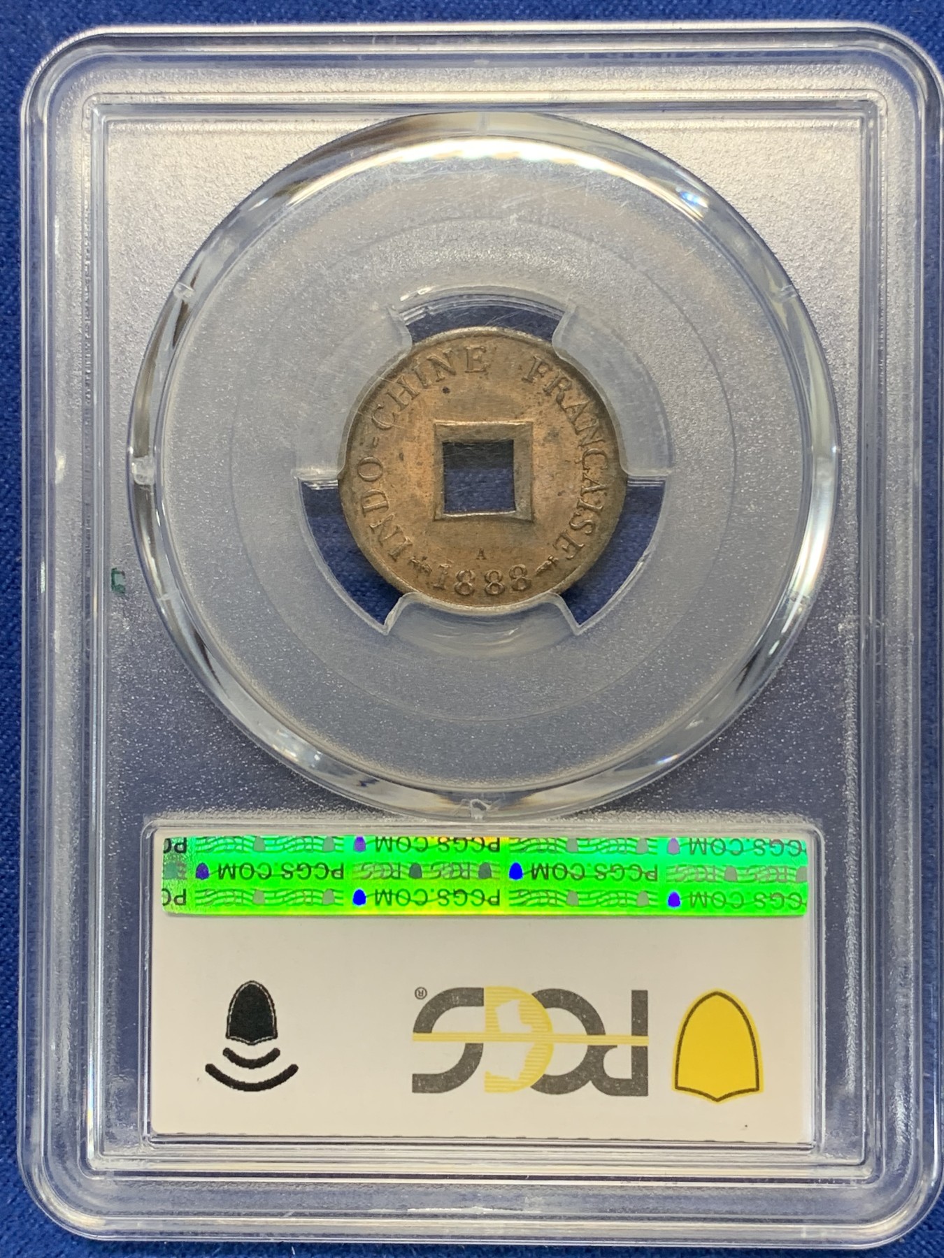 《竞宝斋》第205场-周日，周一 2场 (全场包邮) PCGS MS62 法属印支 1888 大法国之安南当二铜币 深打带光