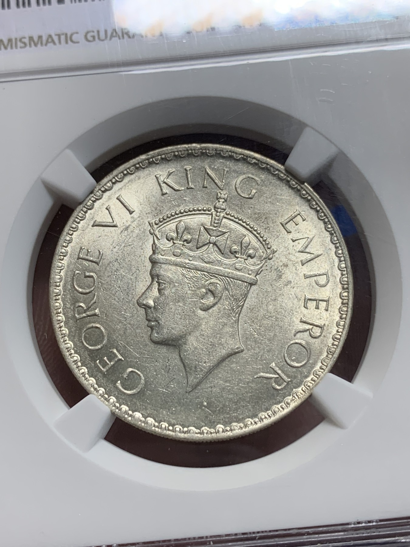 《竞宝斋》第205场-周日，周一 2场 (全场包邮) NGC-MS62 英属印度 1940年 B版 乔治六世 1卢比 银币 少见版别