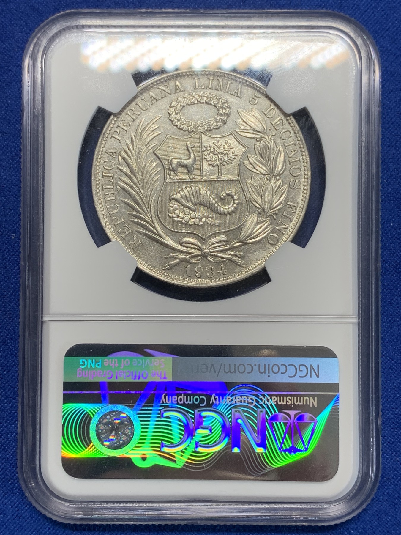 《竞宝斋》第205场-周日，周一 2场 (全场包邮) NGC-AU58 秘鲁 1934年 座人 1索尔 银币 细节不错 低评