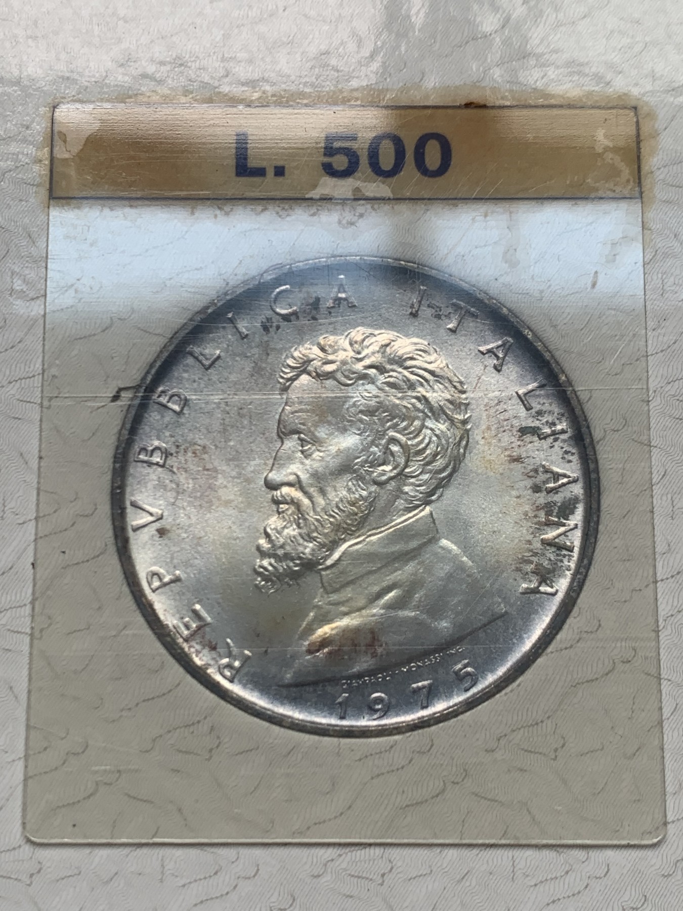 《竞宝斋》第205场-周日，周一 2场 (全场包邮) 意大利1975年500里拉米开朗基罗原册 带环彩 很好看