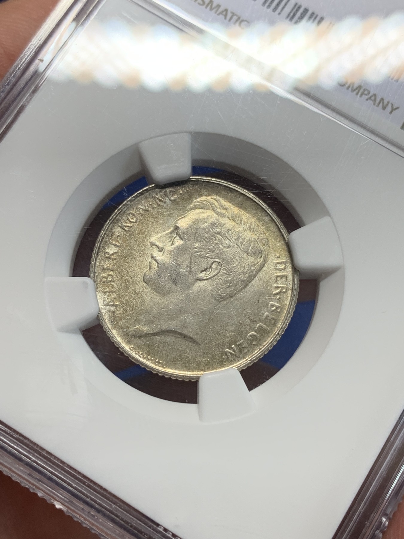 《竞宝斋》第205场-周日，周一 2场 (全场包邮) NGC-MS63 比利时 1914年 阿尔贝托国王 1法郎 银币 黄油彩