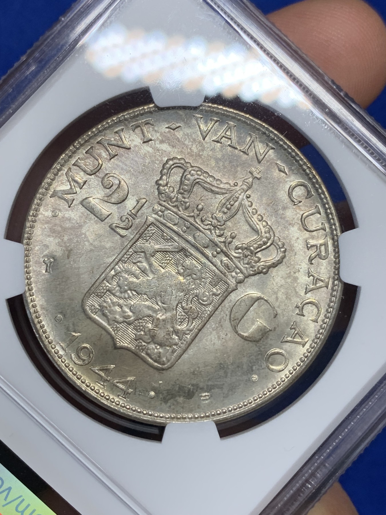 《竞宝斋》第205场-周日，周一 2场 (全场包邮) NGC MS63 1944-D年荷属库拉索威廉明娜女王2.5盾大银币 原光好品 殖民地潜力品种 铸造量仅为荷属东印度的十分之一