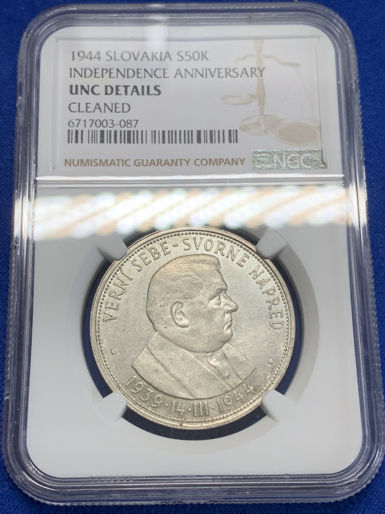 《竞宝斋》第205场-周日，周一 2场 (全场包邮) NGC UNC 1944年斯洛伐克独立成立5周年50k银币