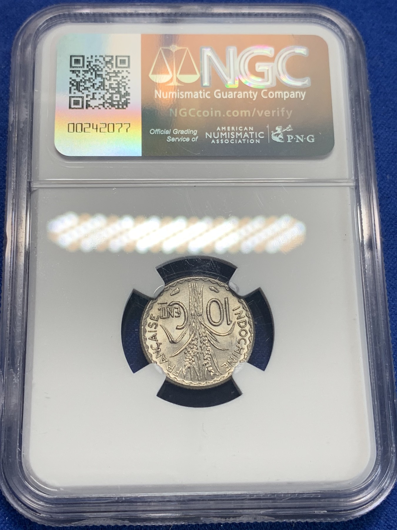 《竞宝斋》第205场-周日，周一 2场 (全场包邮) NGC MS64 法属印支 1940年 10分 高分辅币