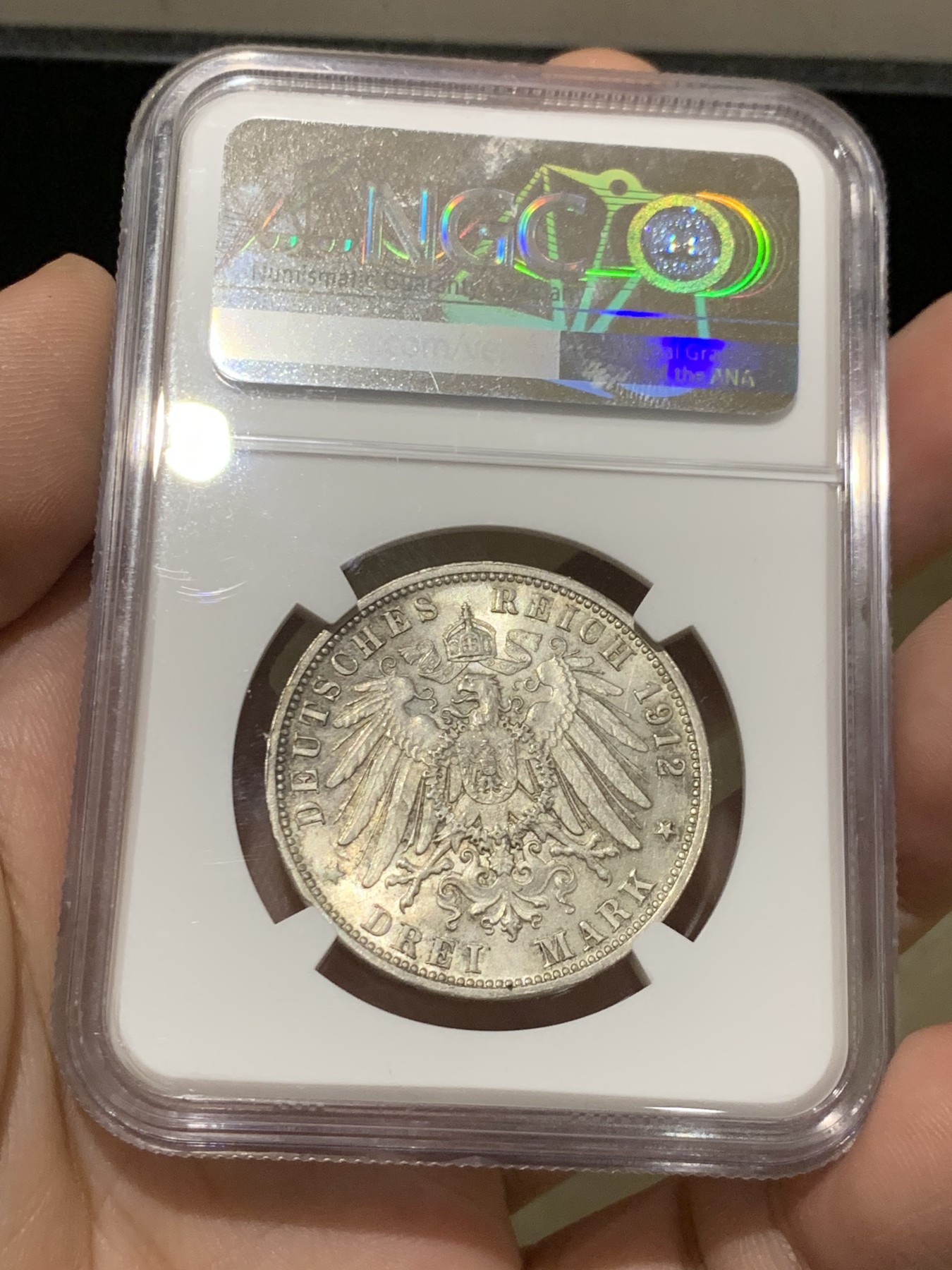 《竞宝斋》第205场-周日，周一 2场 (全场包邮) NGC-MS62 德国 1912年 符腾堡 威廉二世 3马克 银币 少见品种 裸币基本都是普品 少见ms