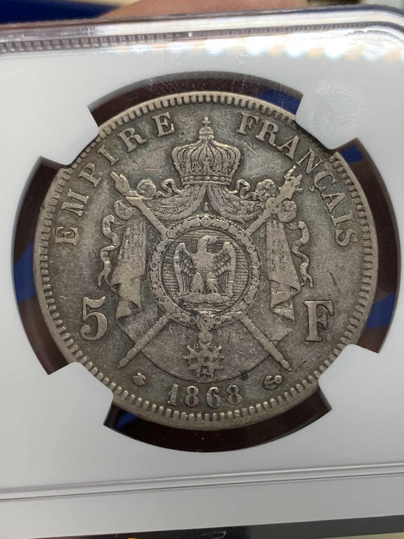 《竞宝斋》第205场-周日，周一 2场 (全场包邮) NGC VFD 1868年法国拿三5法郎银币 细节见图