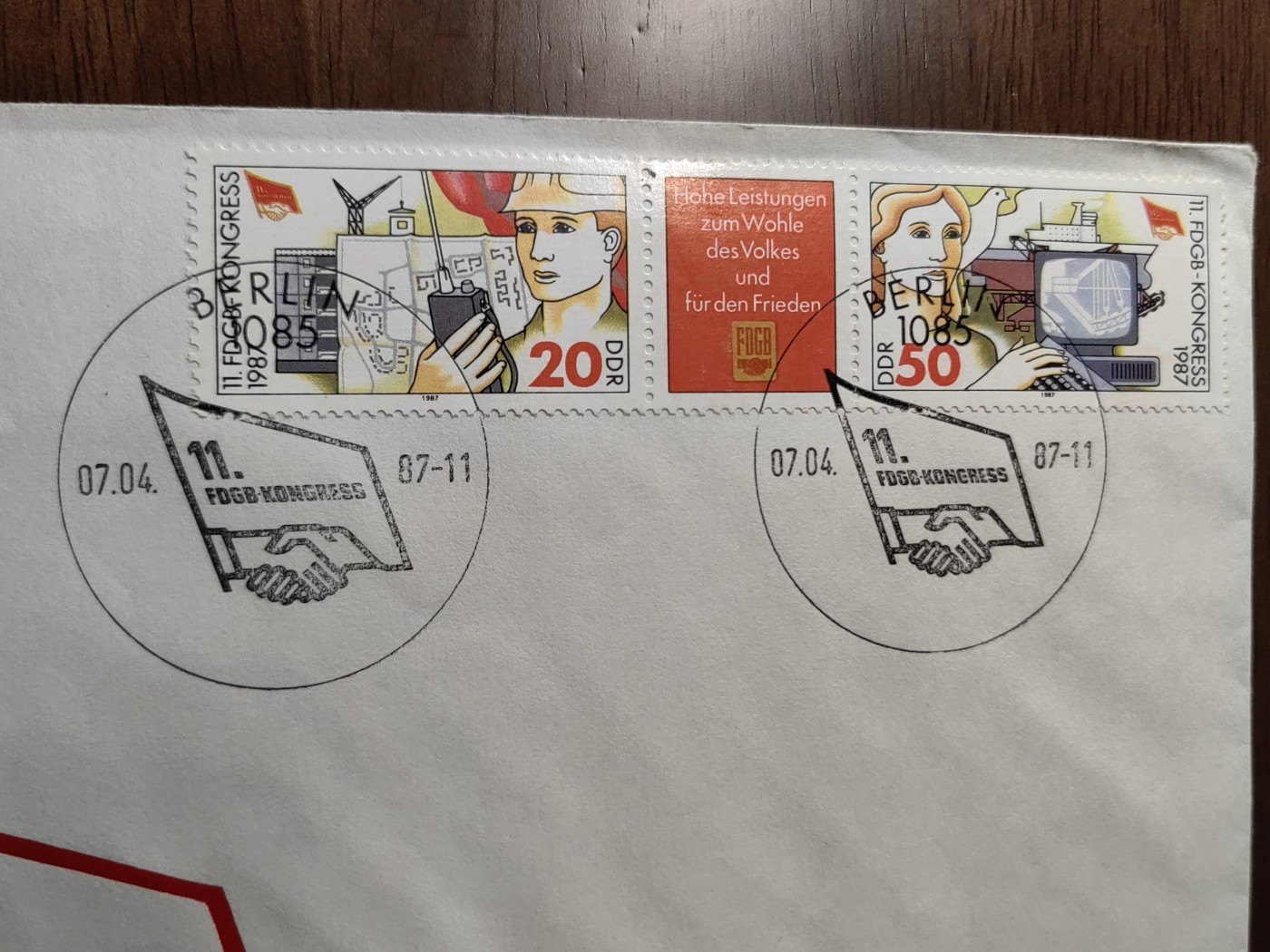 外国邮品精品专场（秒杀）第①⑤场 德国东德1987年 自由工会联合会代表大会 2枚全