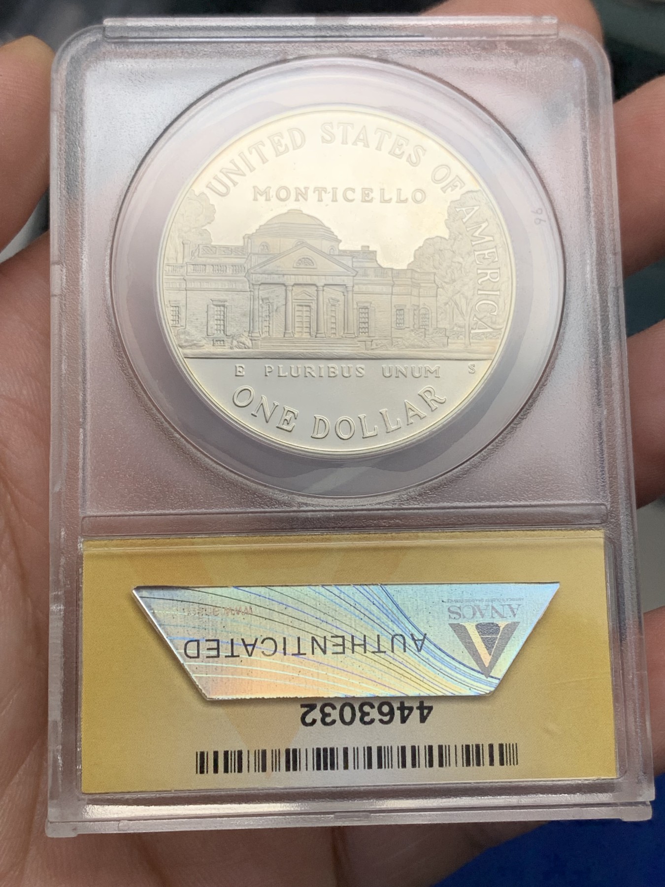 《竞宝斋》第205场-周日，周一 2场 (全场包邮) ANACS-PF69 美国1993年杰斐逊总统诞辰250周年纪念精制银币