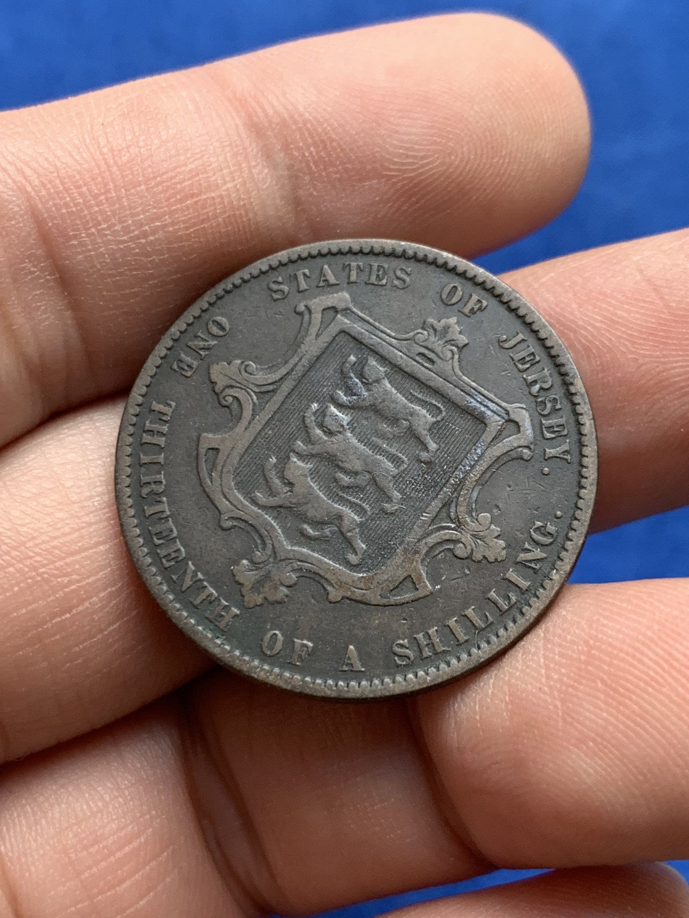 《竞宝斋》第205场-周日，周一 2场 (全场包邮) 英属泽西岛 1871年 1/13先令 铜币 少见面值 早期年份