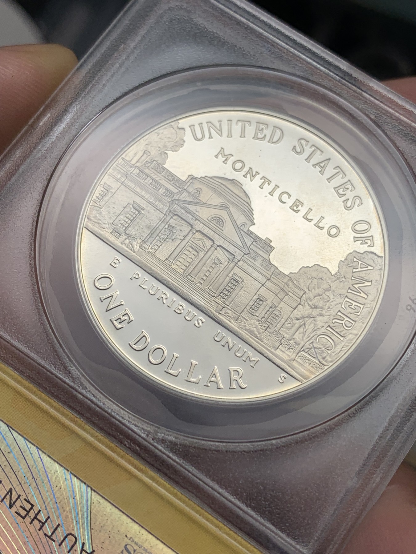 《竞宝斋》第205场-周日，周一 2场 (全场包邮) ANACS-PF69 美国1993年杰斐逊总统诞辰250周年纪念精制银币