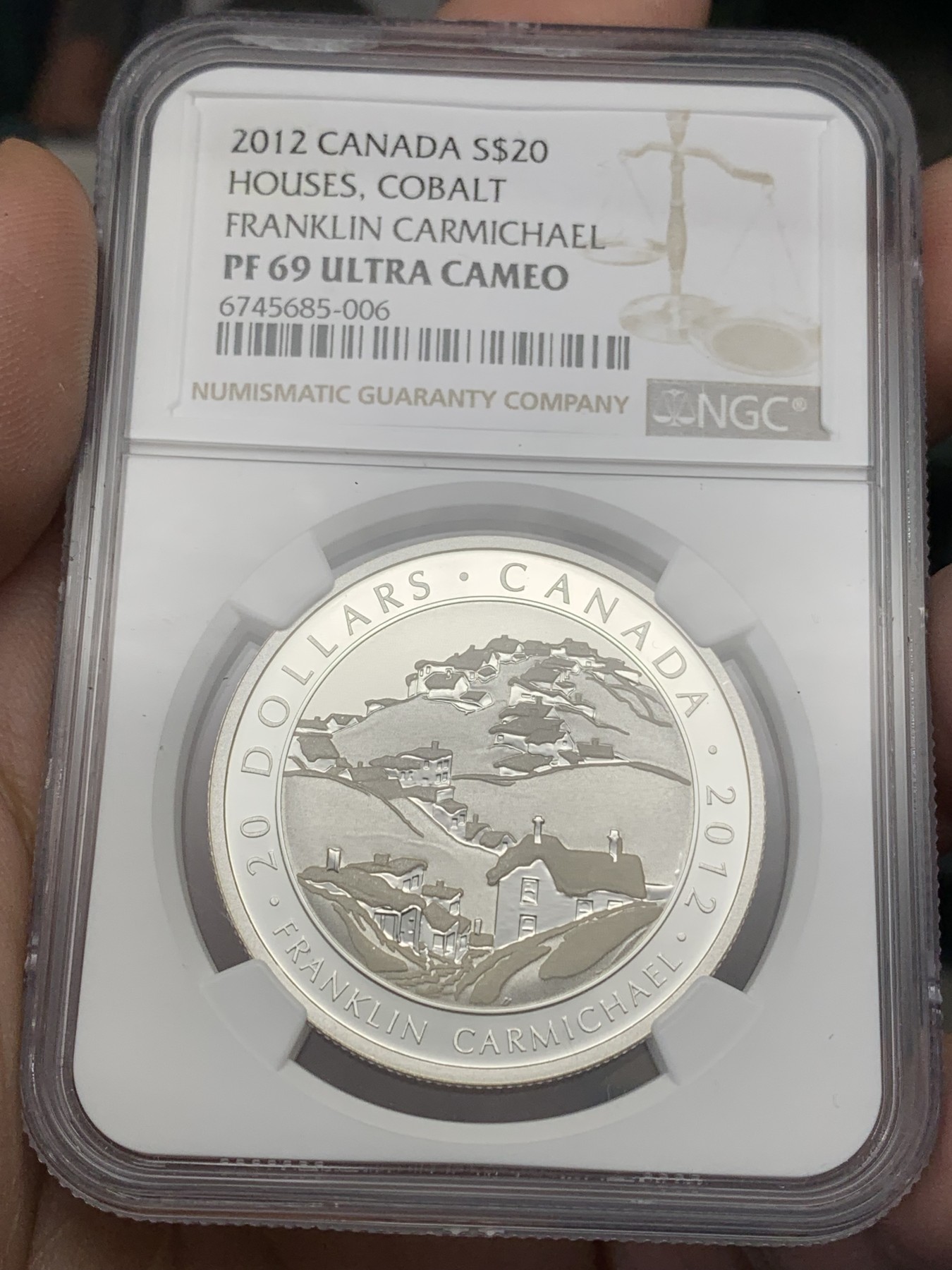 《竞宝斋》第205场-周日，周一 2场 (全场包邮) NGC PF69UC 加拿大2012年20元七人画派富兰克林*卡尔米歇尔雪景景观银币