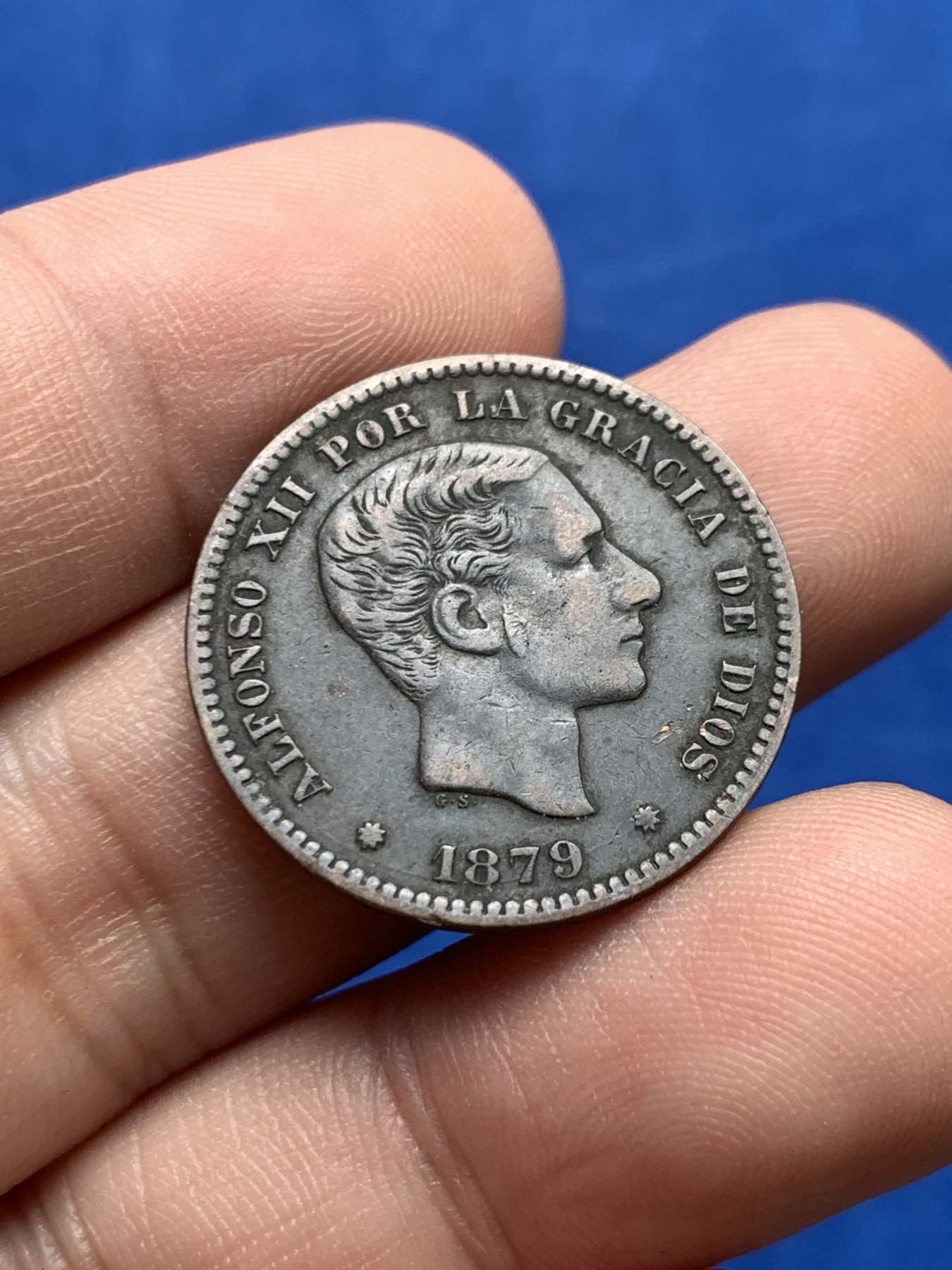 《竞宝斋》第205场-周日，周一 2场 (全场包邮) 西班牙 1879年 阿方索十二世 5分铜币 原味好细节