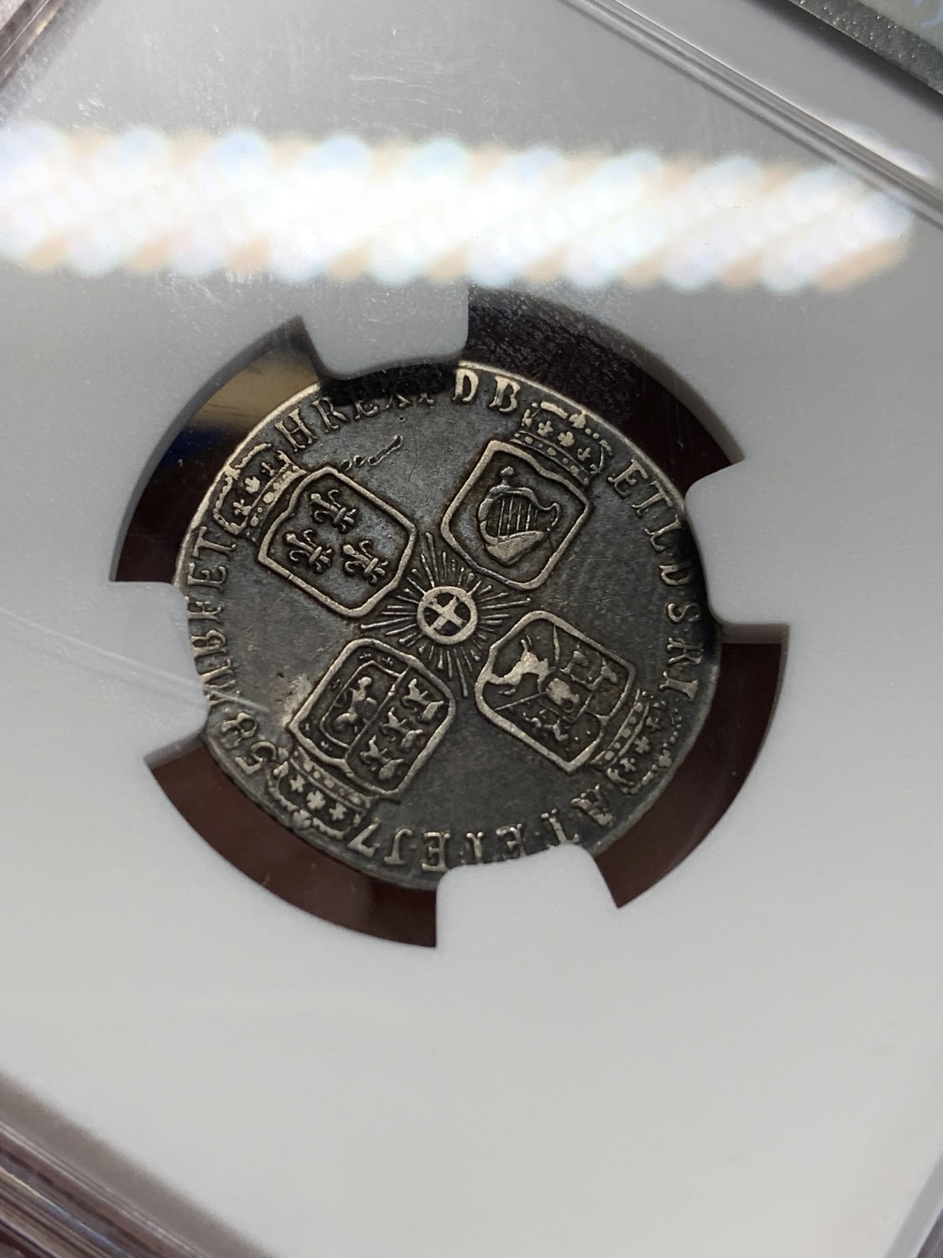 《竞宝斋》第205场-周日，周一 2场 (全场包邮) NGC VFD 英国1758年乔治二世水泡眼6便士银币