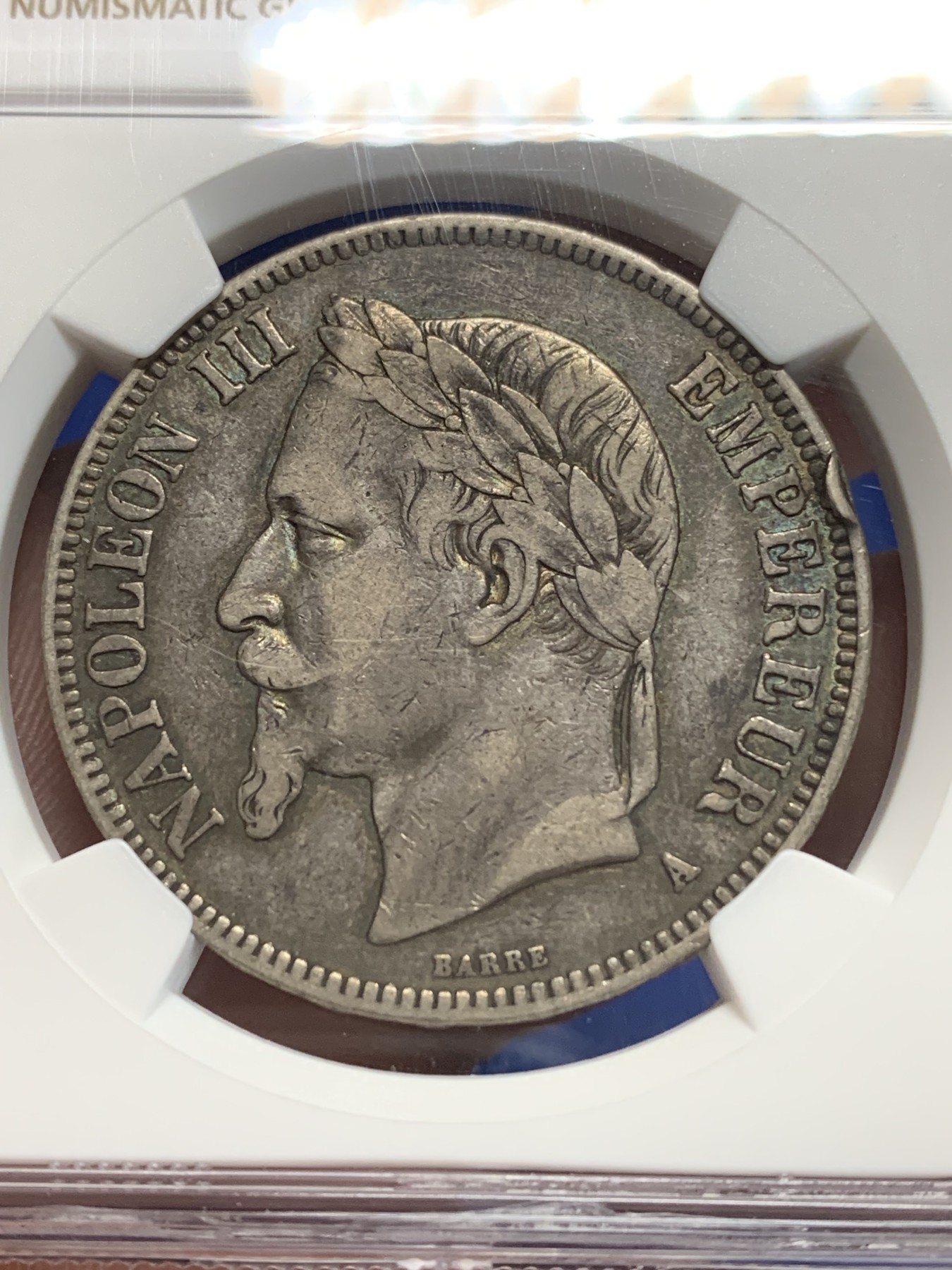 《竞宝斋》第205场-周日，周一 2场 (全场包邮) NGC VFD 1868年法国拿三5法郎银币 细节见图