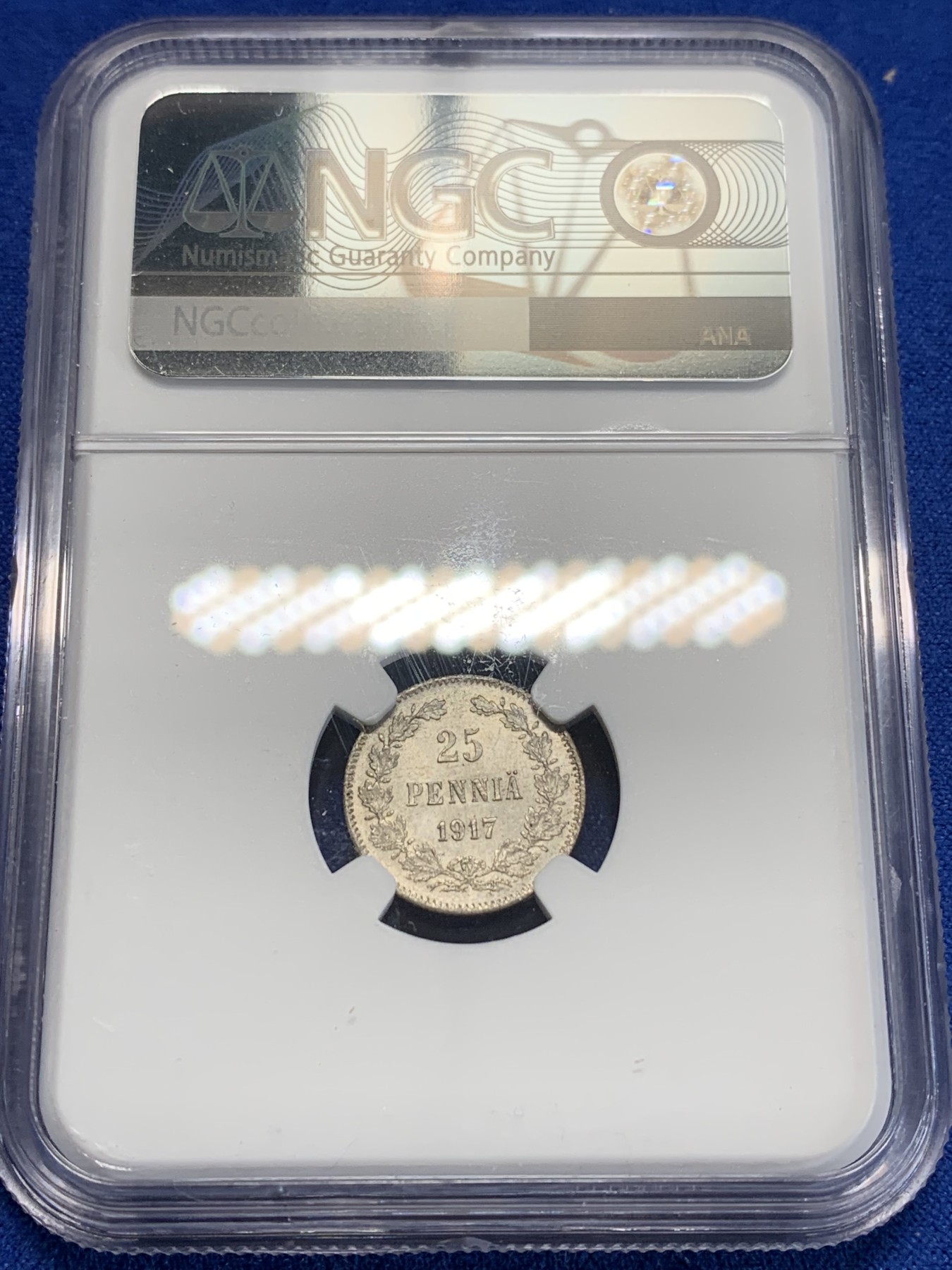 《竞宝斋》第205场-周日，周一 2场 (全场包邮) NGC MS64 俄占芬兰1917年25芬尼银币