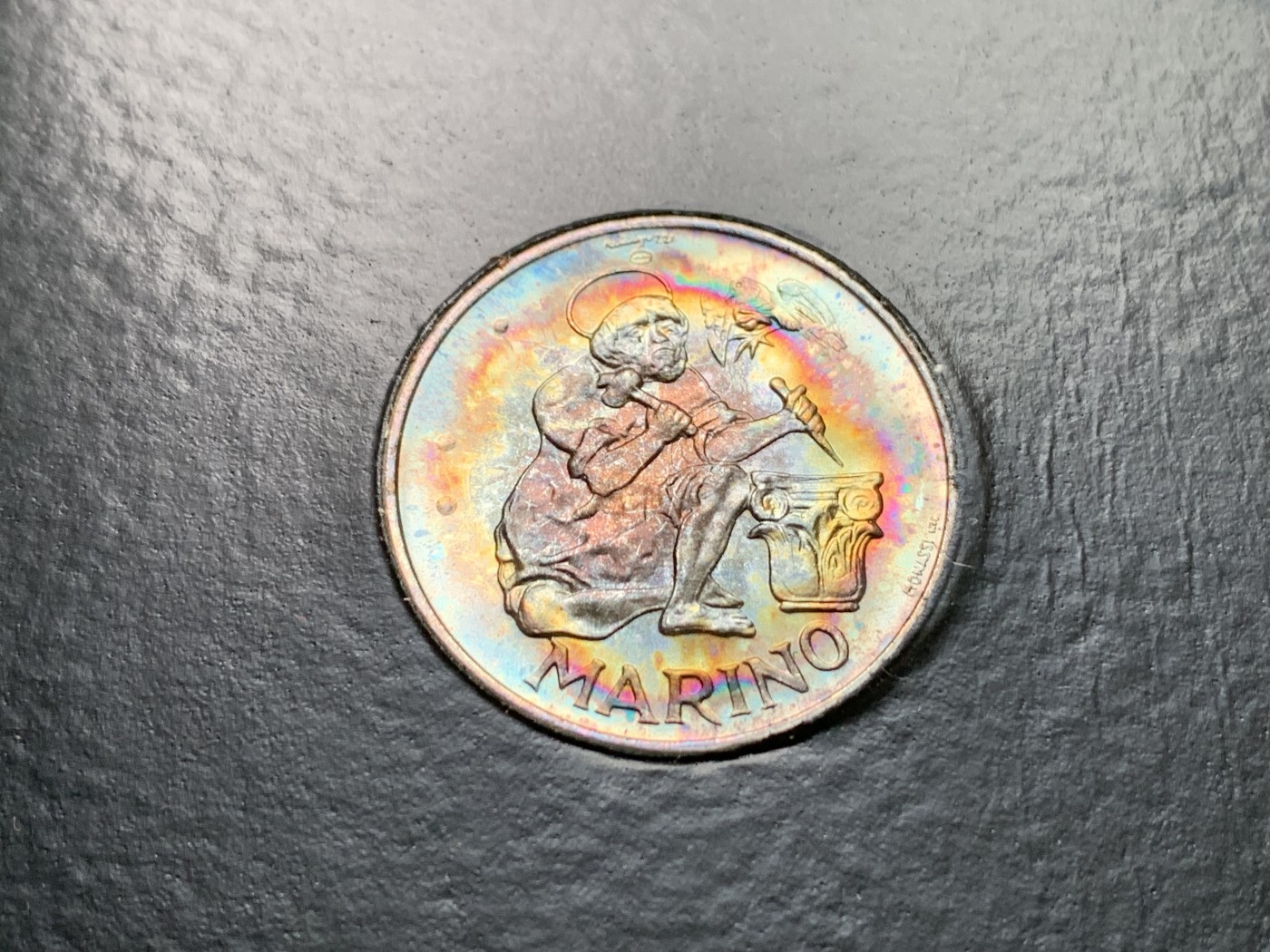 《竞宝斋》第205场-周日，周一 2场 (全场包邮) 卡装 圣马力诺1975年500里拉银币 包浆五彩美品