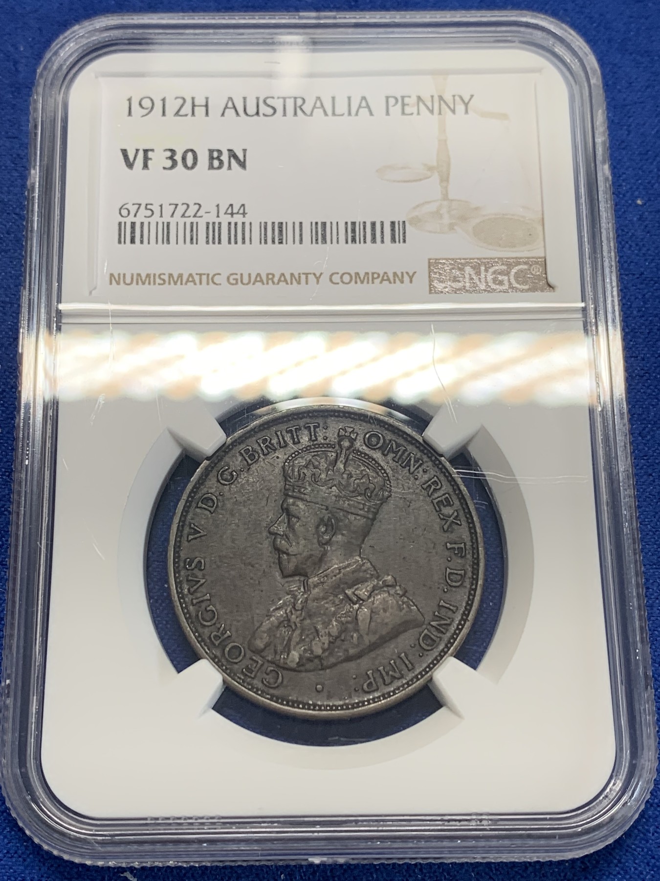 《竞宝斋》第205场-周日，周一 2场 (全场包邮) NGC VF30 1912年英属澳大利亚1便士铜币 少见品种