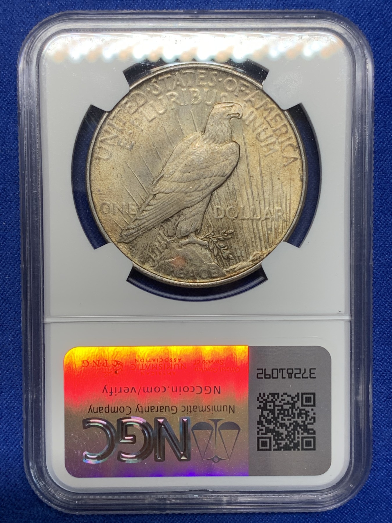 《竞宝斋》第205场-周日，周一 2场 (全场包邮) NGC MS63 美国1922年和平鸽1美元大银币 转光加深彩包浆