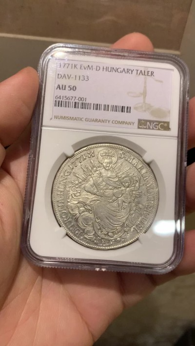 《竞宝斋》第205场-周日，周一 2场 (全场包邮) 冠军分！稀少品种 NGC-AU50 神罗匈牙利 1771年玛利亚特蕾莎 1泰勒银币