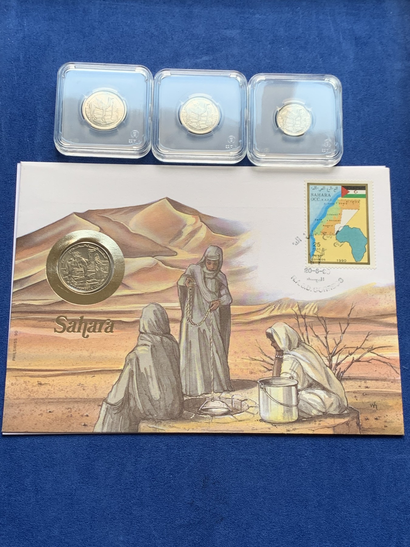 《竞宝斋》第205场-周日，周一 2场 (全场包邮) 西撒哈拉1990-1992年四枚套，1-50比塞塔 unc-bu好品，50比塞塔信封装稀有！