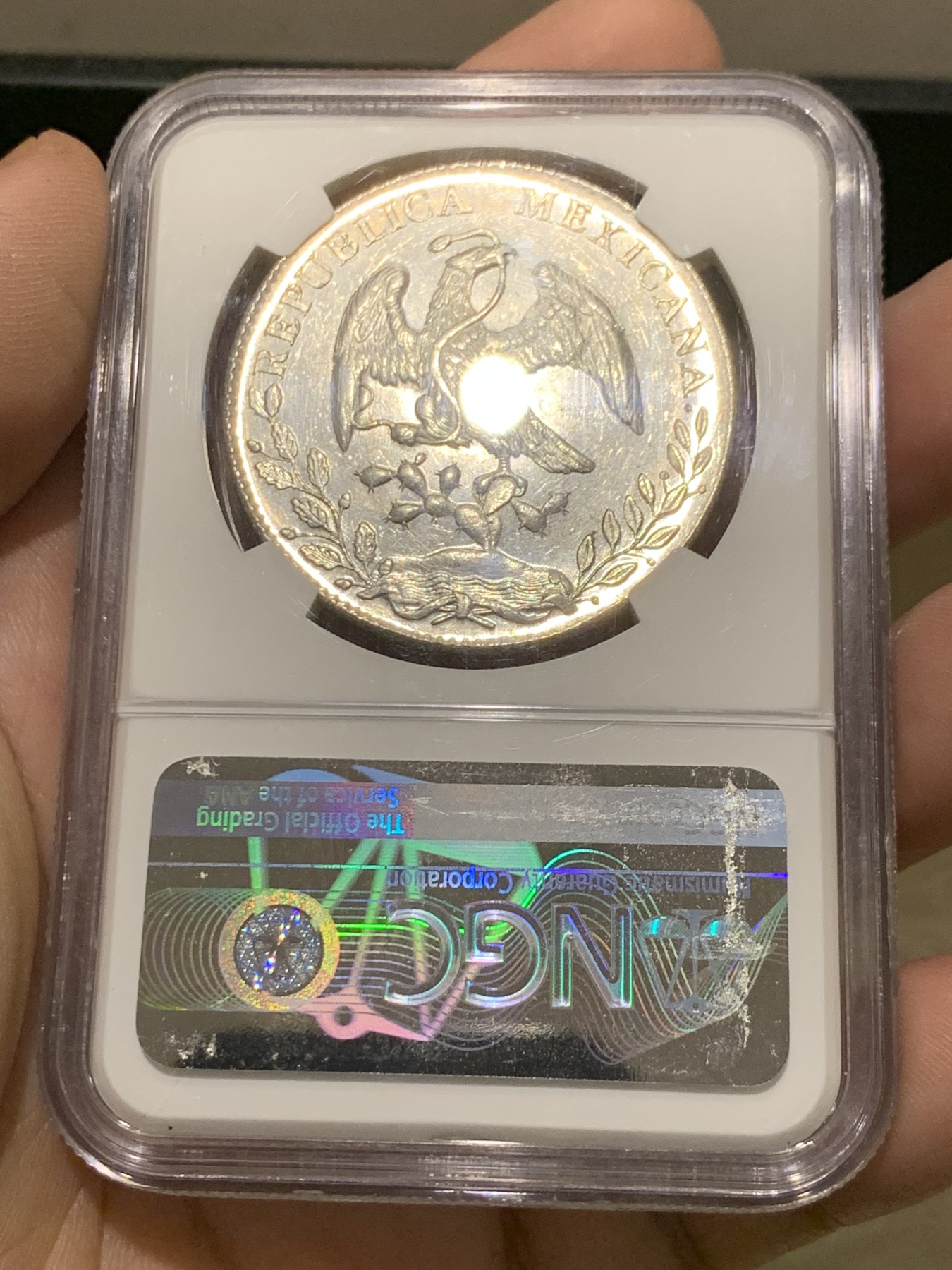 《竞宝斋》第205场-周日，周一 2场 (全场包邮) NGC-MS63 墨西哥1894年MO AM版 花边鹰洋8R 品相好