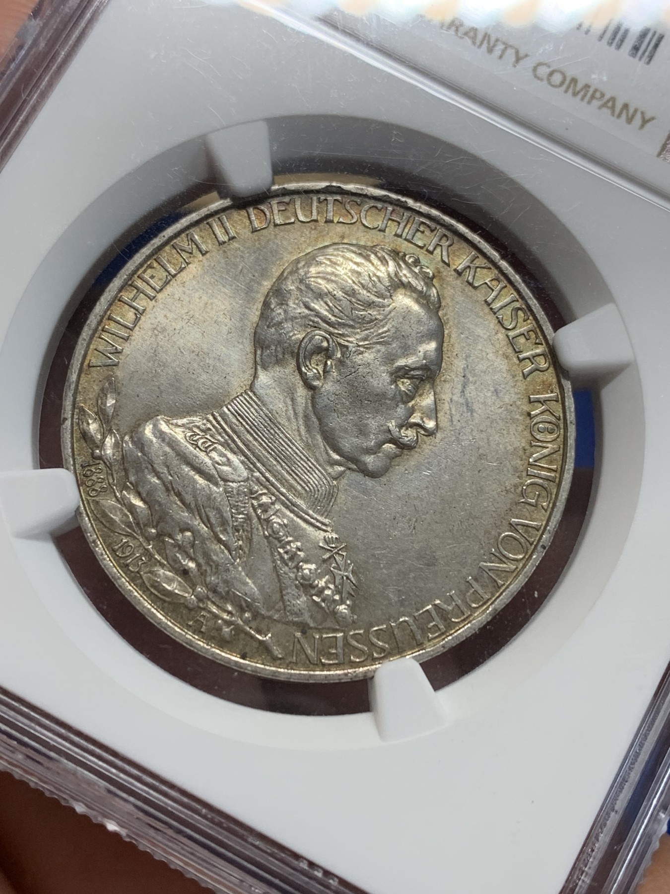 《竞宝斋》第205场-周日，周一 2场 (全场包邮) NGC-MS63 德国1913普鲁士戎装3马克银币