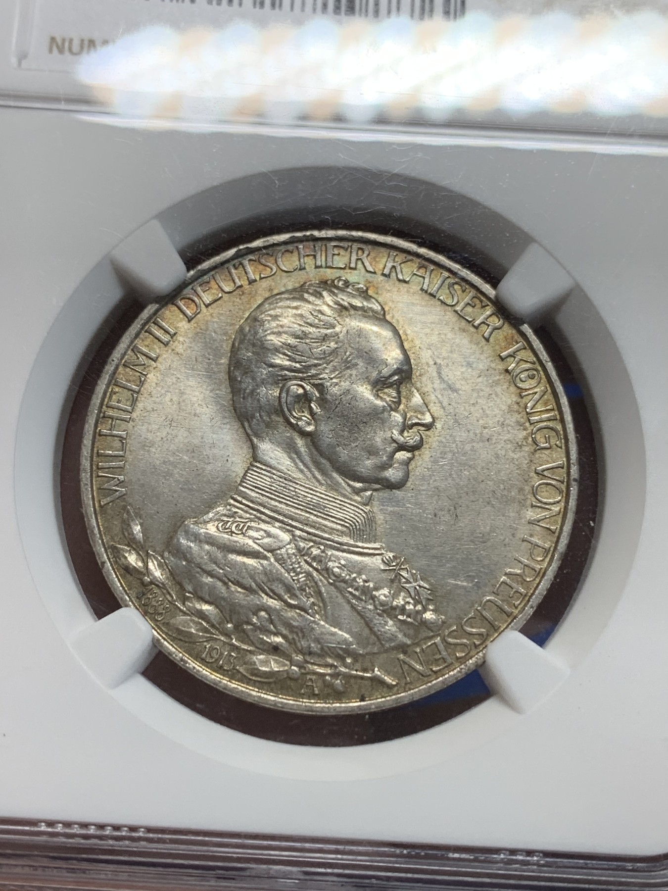 《竞宝斋》第205场-周日，周一 2场 (全场包邮) NGC-MS63 德国1913普鲁士戎装3马克银币