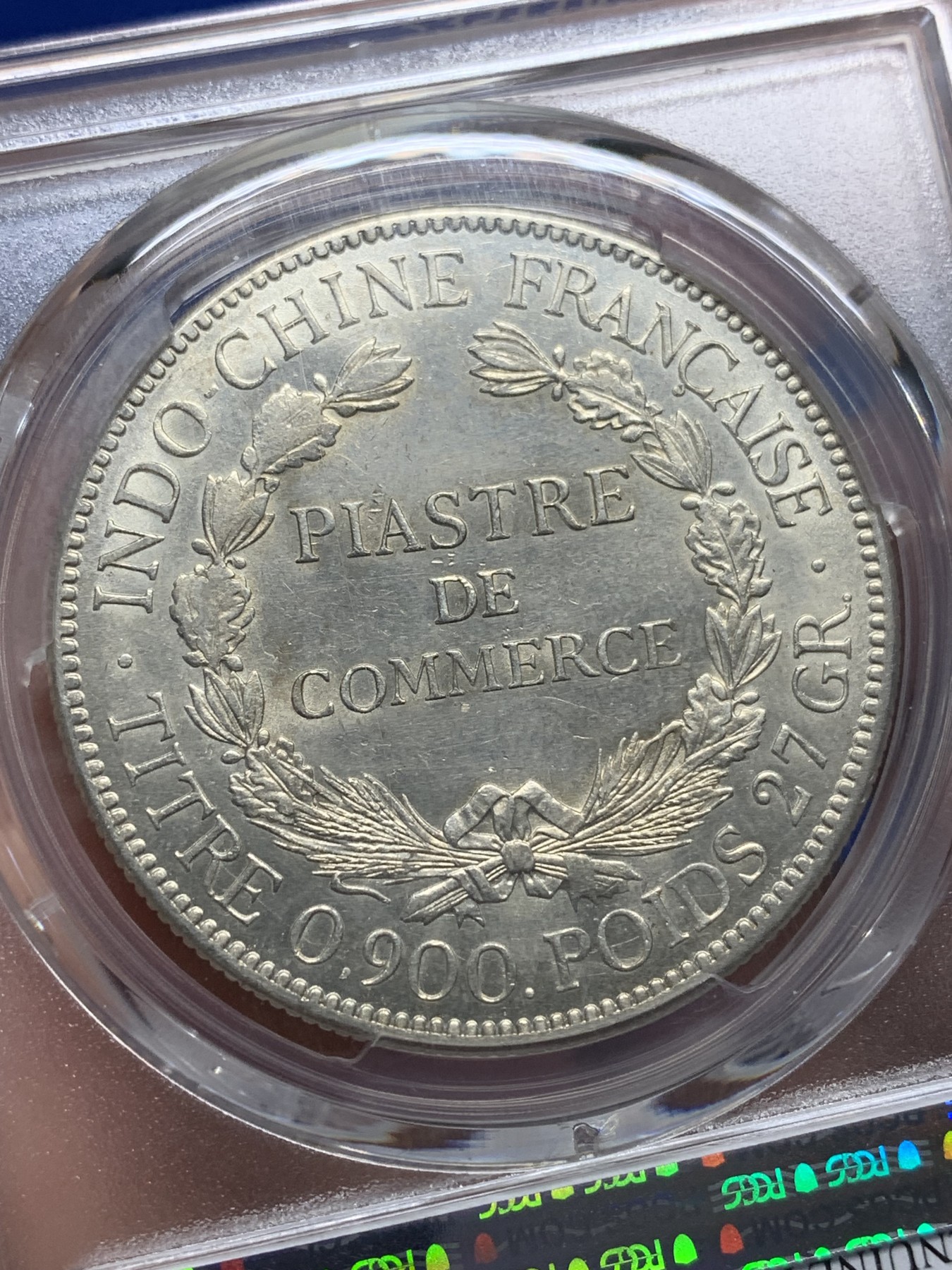 《竞宝斋》第205场-周日，周一 2场 (全场包邮) PCGS-AU 1921年法属印支坐洋银币，无字版，普遍模具弱打的蒙面女神