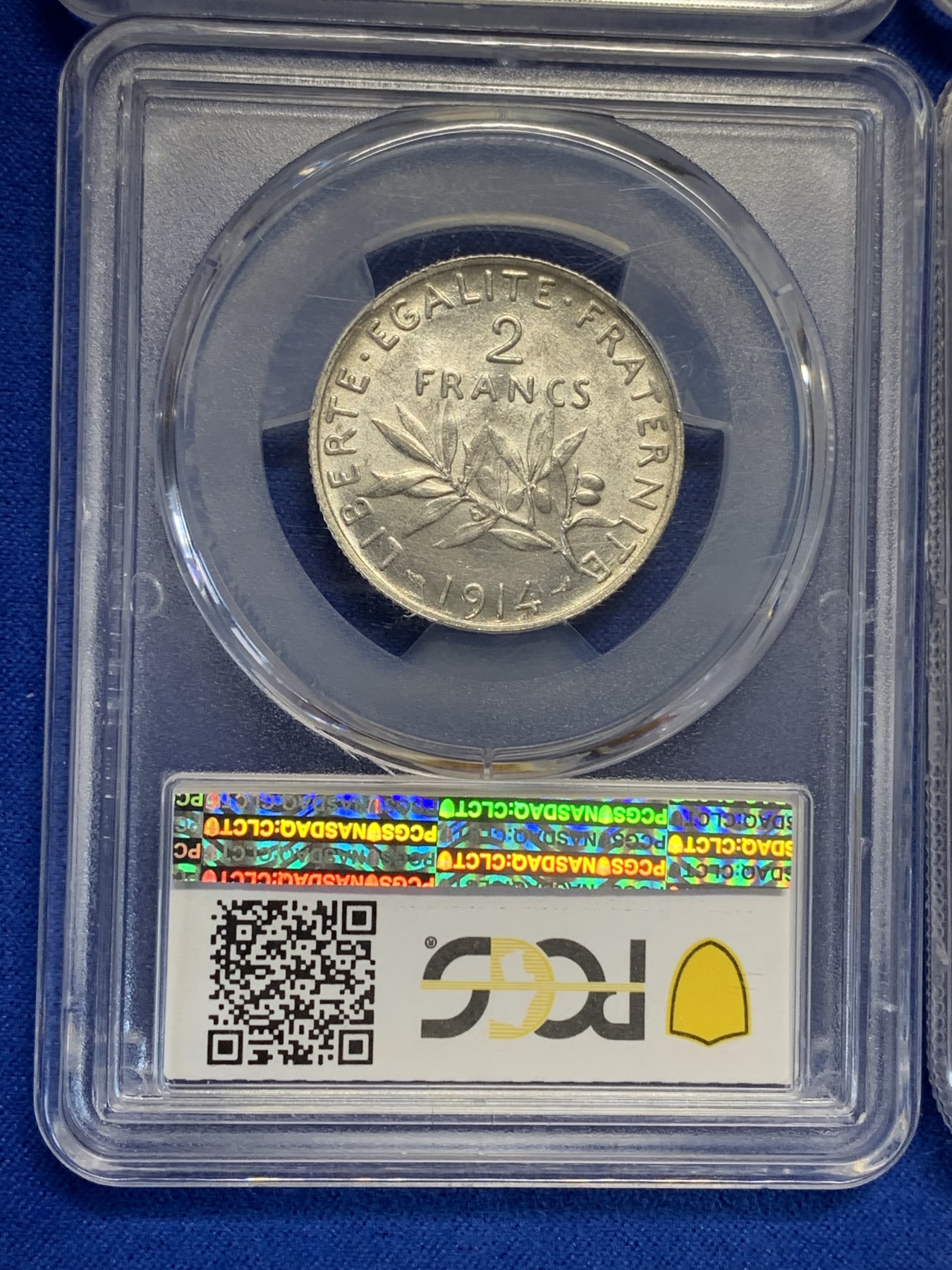 《竞宝斋》第205场-周日，周一 2场 (全场包邮) 法国四枚银币一起， 1960年5法郎，1914年2法郎，1918年1法郎，1918年50分，都是百里挑一的好品，经典的丰收女神图案