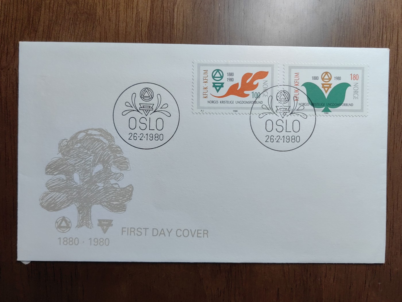 外国邮品精品专场（秒杀）第①③场 挪威1980 基督教青年联合会100周年首日封