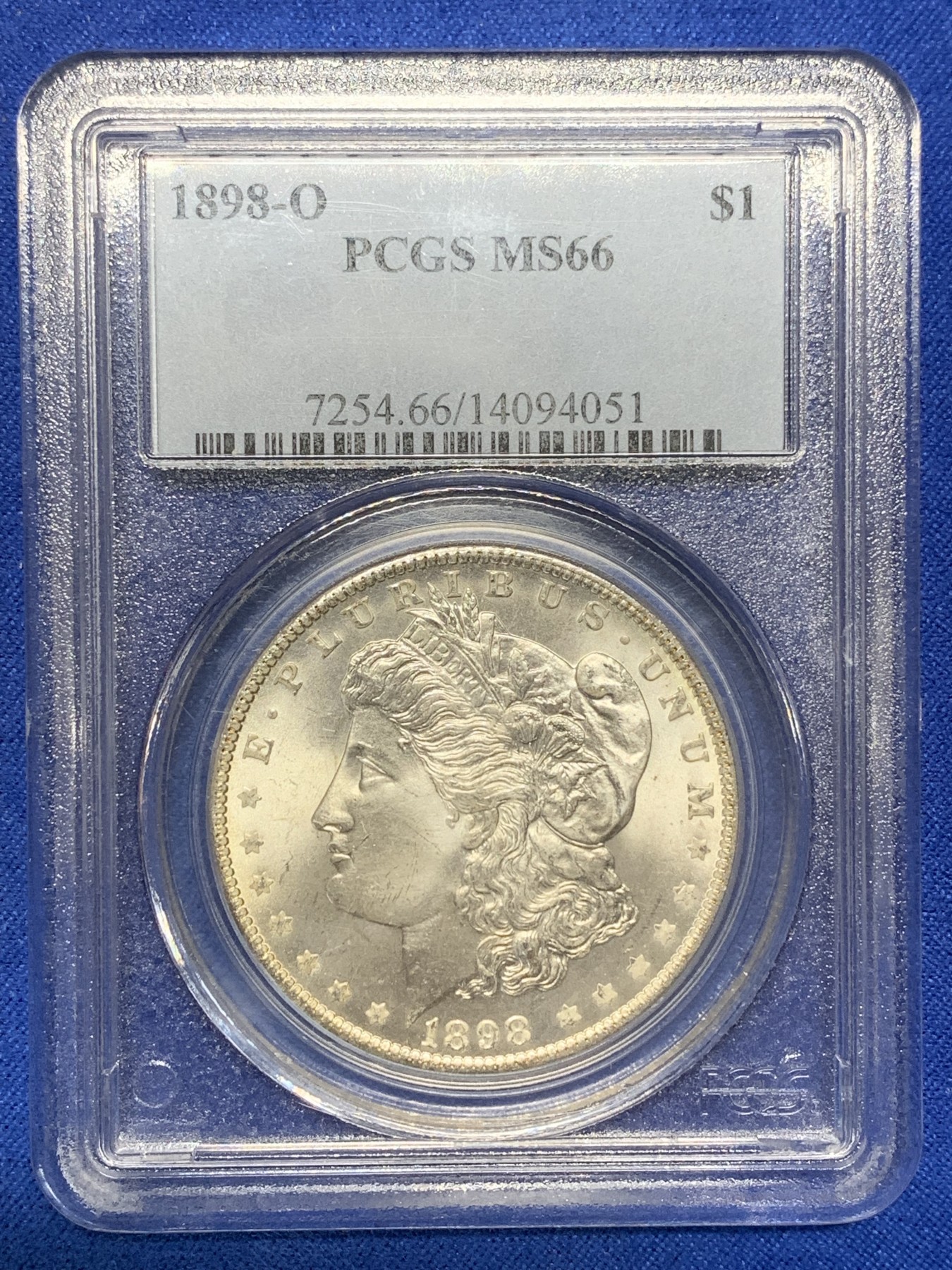 《竞宝斋》第205场-周日，周一 2场 (全场包邮) PCGS-MS66 美国 1898-O 摩根银元 高分好品 早期小白盒 丝绸底板难得