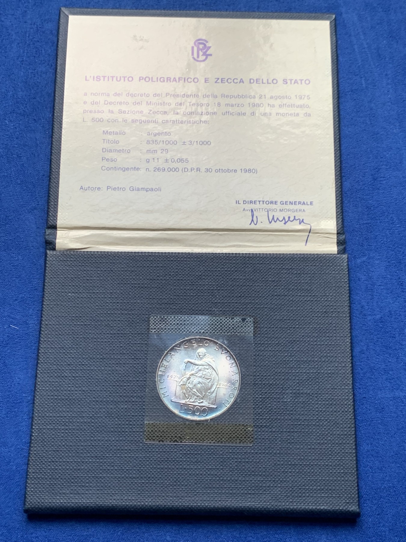 《竞宝斋》第205场-周日，周一 2场 (全场包邮) 意大利1975年500里拉米开朗基罗原册 带环彩 很好看