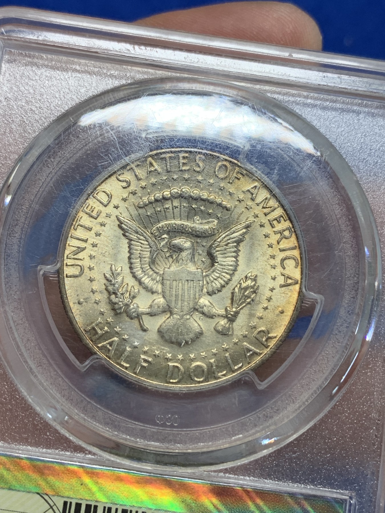 《竞宝斋》第205场-周日，周一 2场 (全场包邮) 众诚详评 MS64 1969D 丹佛造币厂 美国肯尼迪半美元银币 金色包浆闪闪发光很漂亮