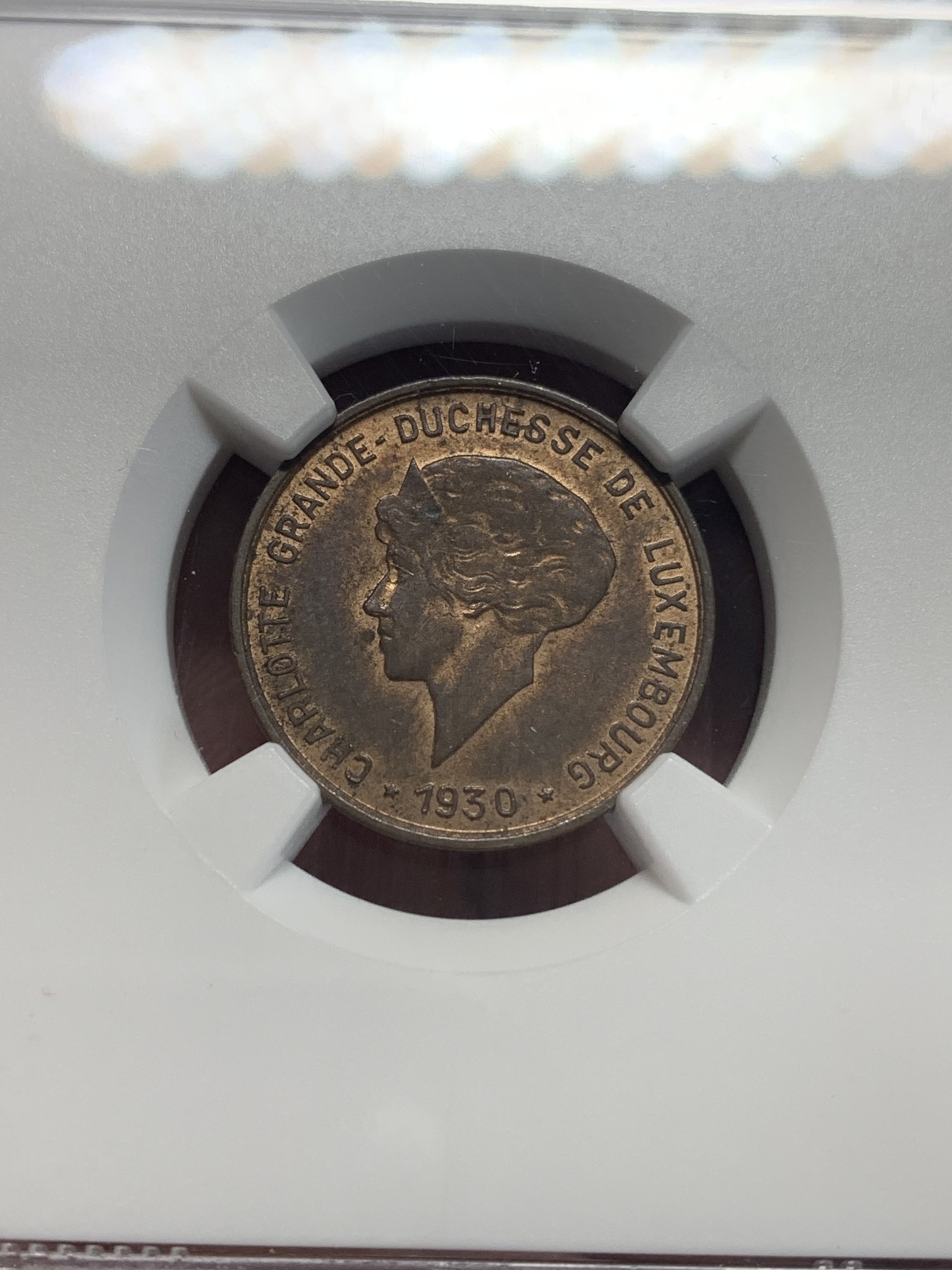 《竞宝斋》第205场-周日，周一 2场 (全场包邮) NGC AU58 1930年卢森堡5C铜币