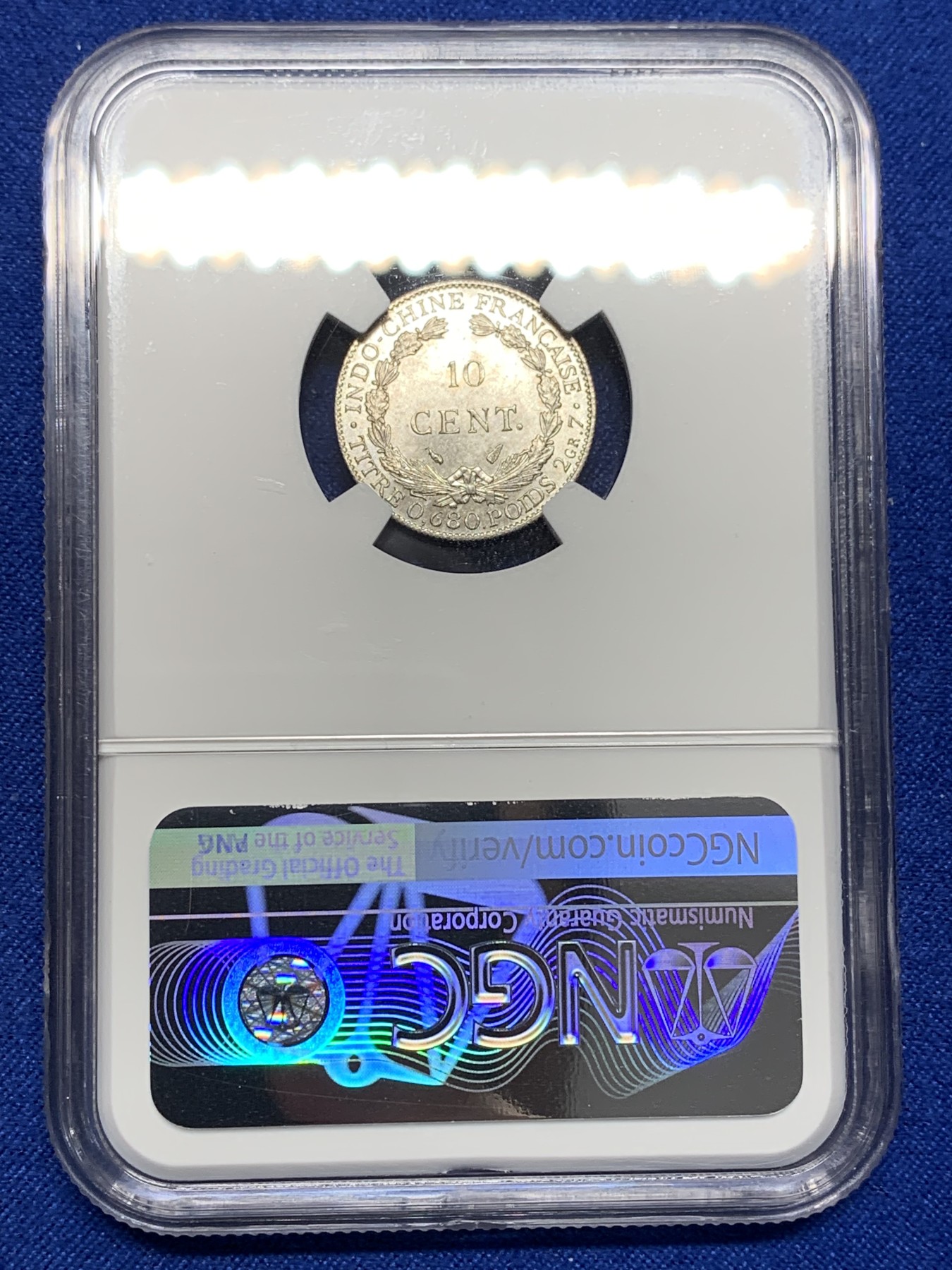《竞宝斋》第205场-周日，周一 2场 (全场包邮) NGC-MS64 1937年 法属印度支那10分银币 两面转光深打 高品细节好