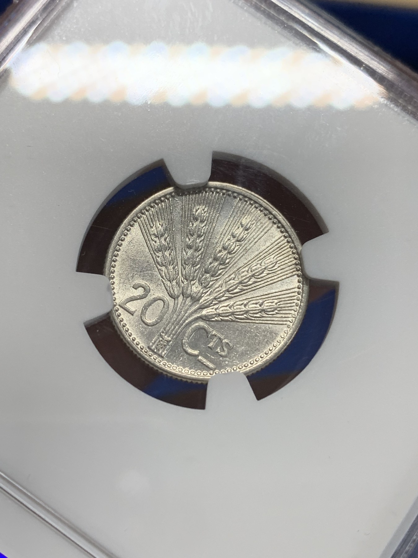 《竞宝斋》第205场-周日，周一 2场 (全场包邮) NGC MS62 乌拉圭1954年20分银币