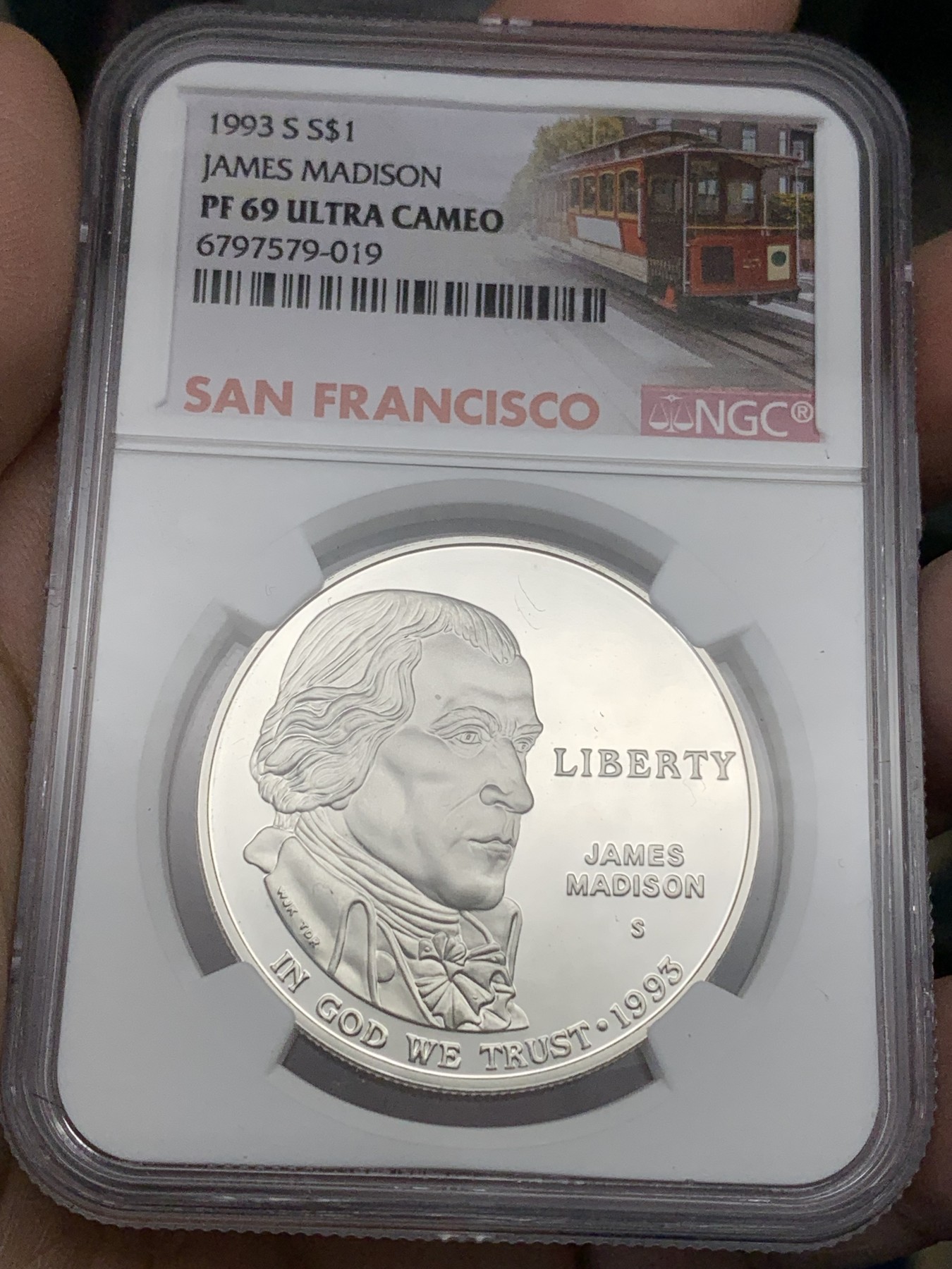 《竞宝斋》第205场-周日，周一 2场 (全场包邮) NGC PF69UC 美国1993年麦迪逊总统1美元 精制大银币