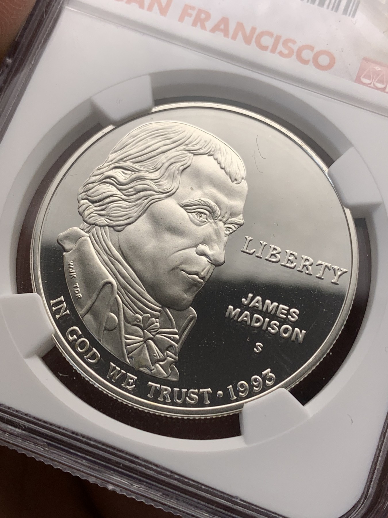 《竞宝斋》第205场-周日，周一 2场 (全场包邮) NGC PF69UC 美国1993年麦迪逊总统1美元 精制大银币