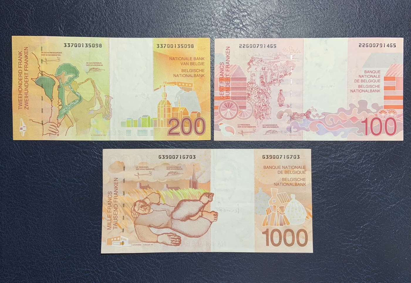 收藏联盟Quantum Auction 第295期拍卖  比利时1995-2001年100，200和1000法郎 非全新 品相如图