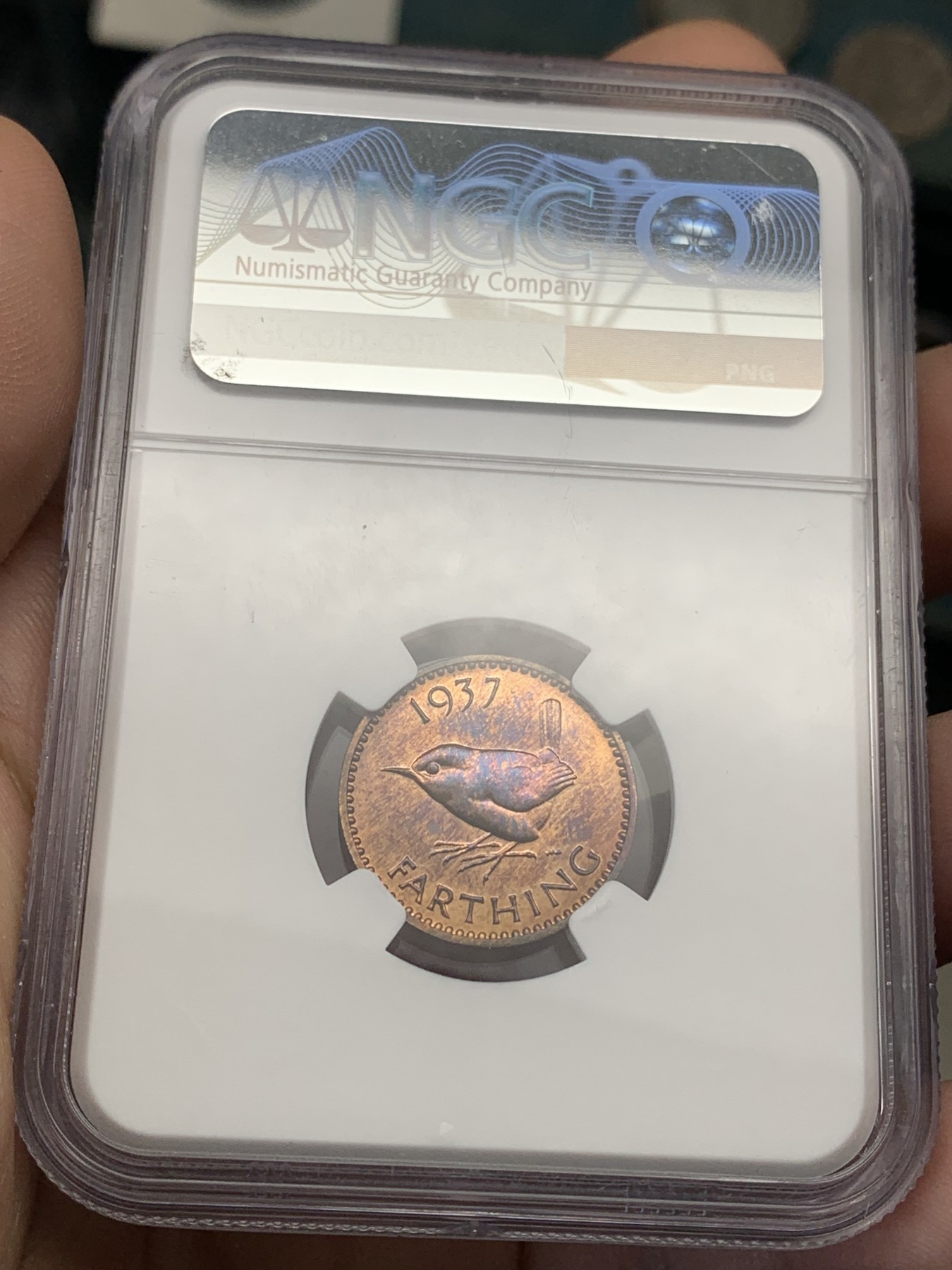 《竞宝斋》第205场-周日，周一 2场 (全场包邮) NGC PF66 英国1937年乔治六世登基纪念精制1/4便士铜币