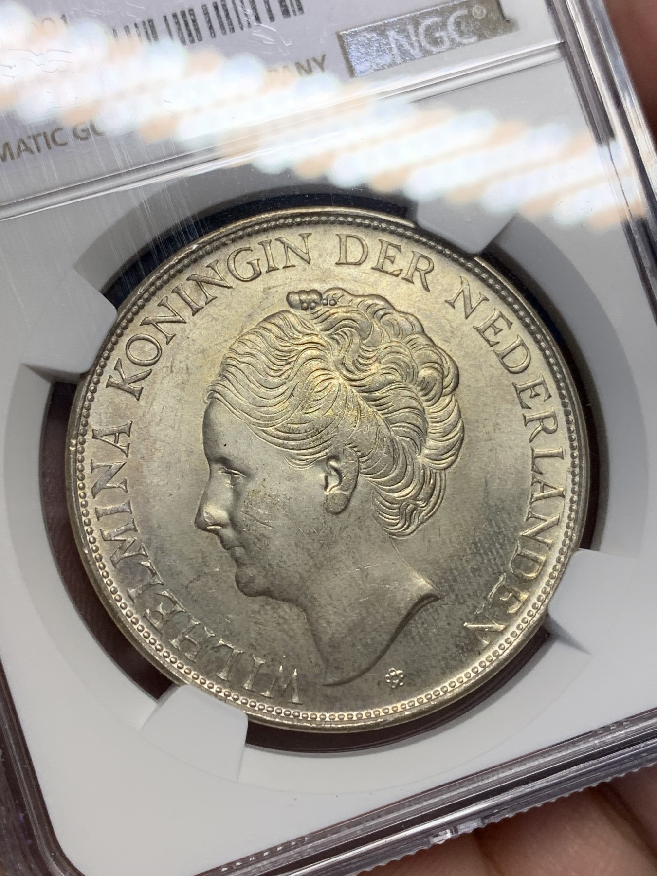 《竞宝斋》第205场-周日，周一 2场 (全场包邮) NGC MS63 1944-D年荷属库拉索威廉明娜女王2.5盾大银币 原光好品 殖民地潜力品种 铸造量仅为荷属东印度的十分之一