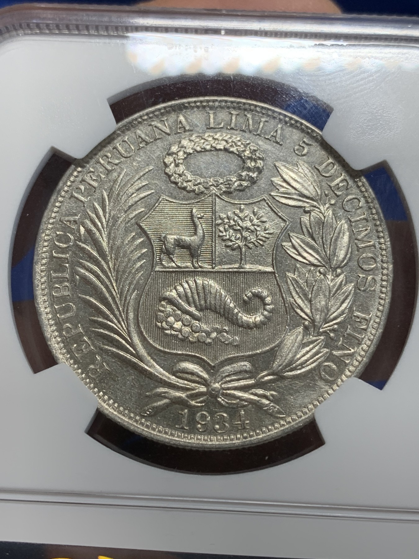 《竞宝斋》第205场-周日，周一 2场 (全场包邮) NGC-AU58 秘鲁 1934年 座人 1索尔 银币 细节不错 低评