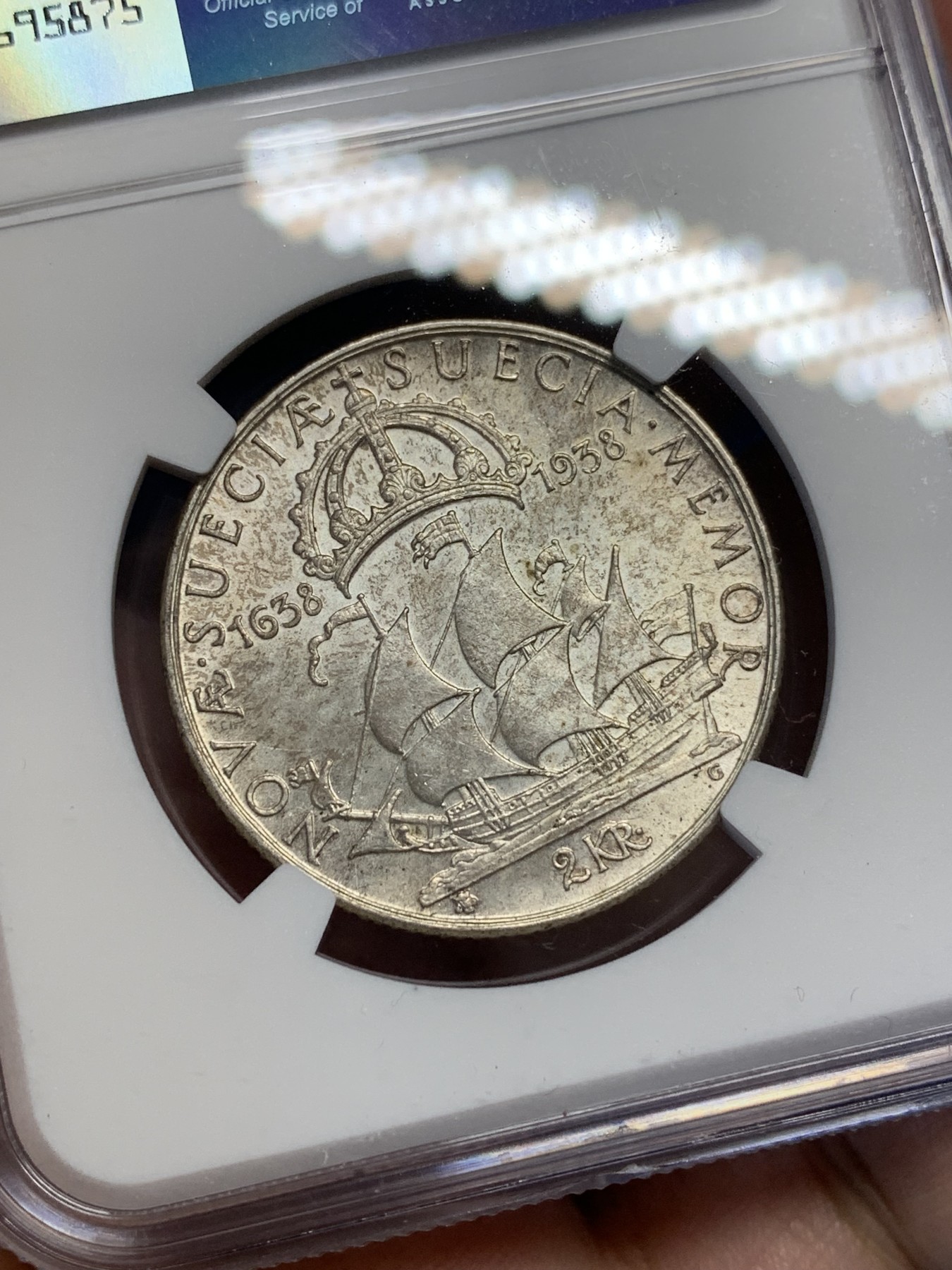 《竞宝斋》第205场-周日，周一 2场 (全场包邮) NGC-MS64 瑞典1938年 三百周年纪念 2克朗银币 高分好品