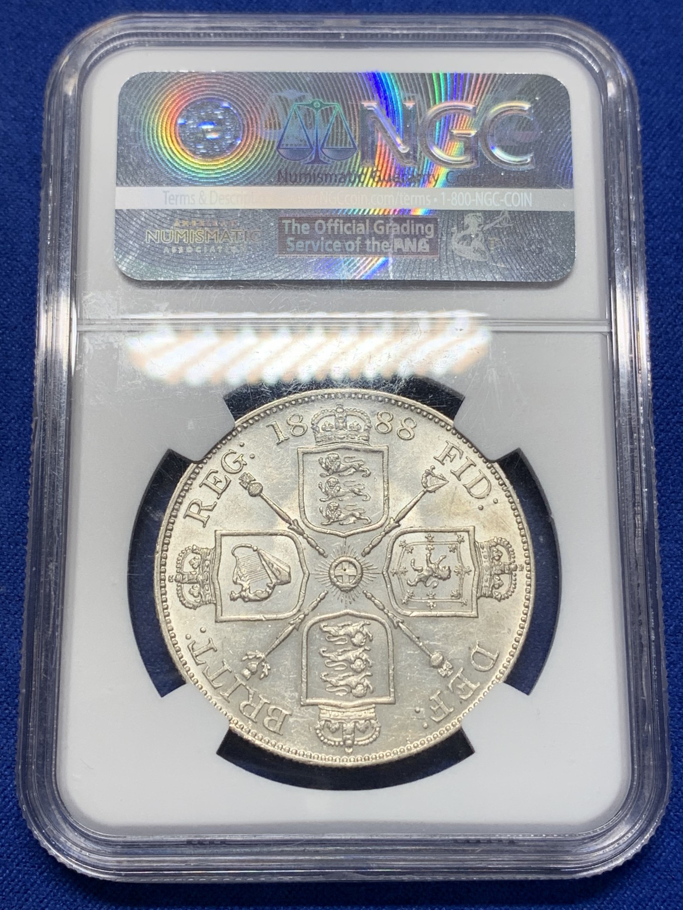 《竞宝斋》第205场-周日，周一 2场 (全场包邮) NGC-AU58 英国1888年 维多利亚 双佛罗林4先令 银币 稀少年份