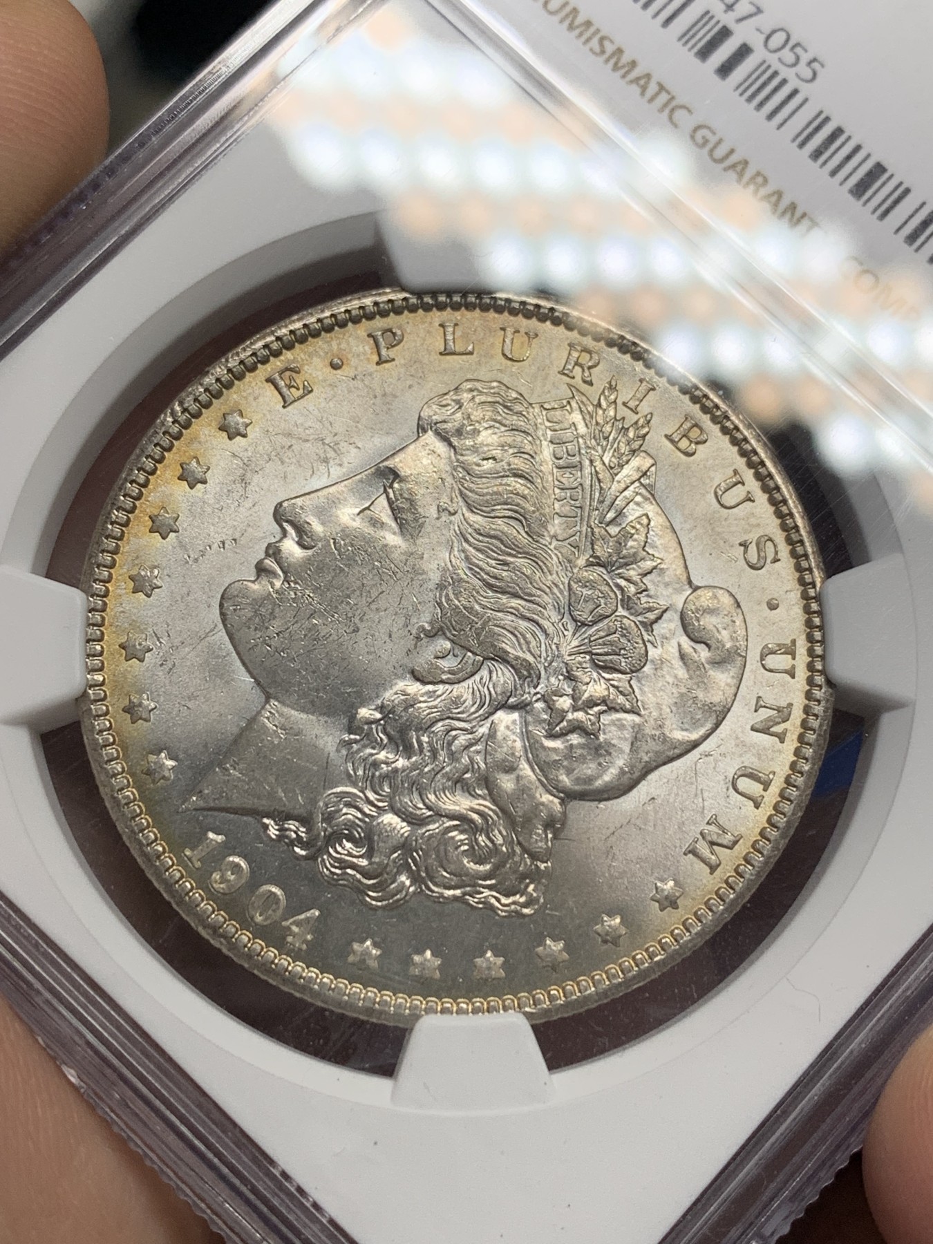 《竞宝斋》第205场-周日，周一 2场 (全场包邮) NGC MS62 美国1904年摩根1美元银币 光度好 感觉低评了